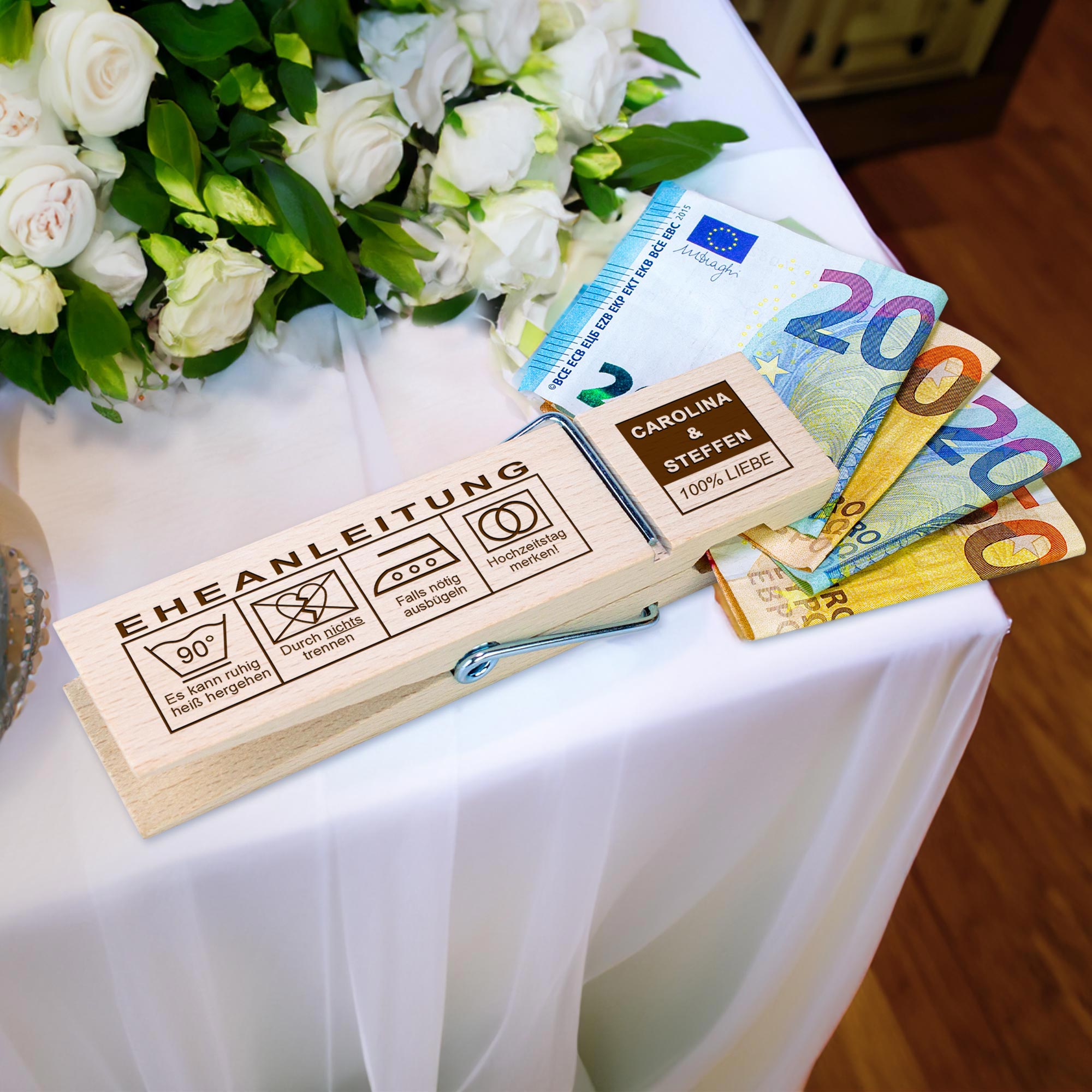 Große Geldklammer mit Gravur zur Hochzeit - Eheanleitung