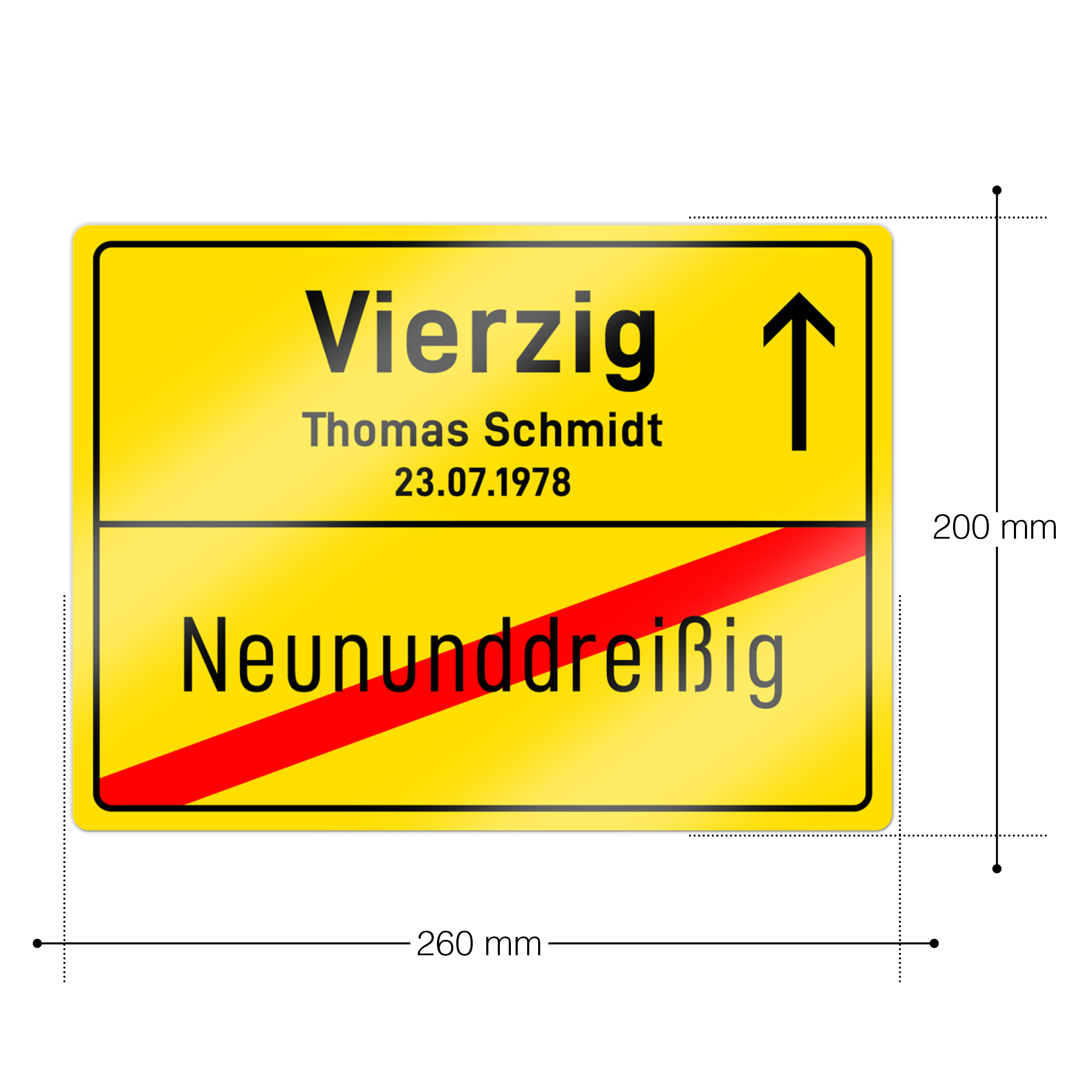 Ortsschild zum 40. Geburtstag - Aluminiumschild Personalisiert