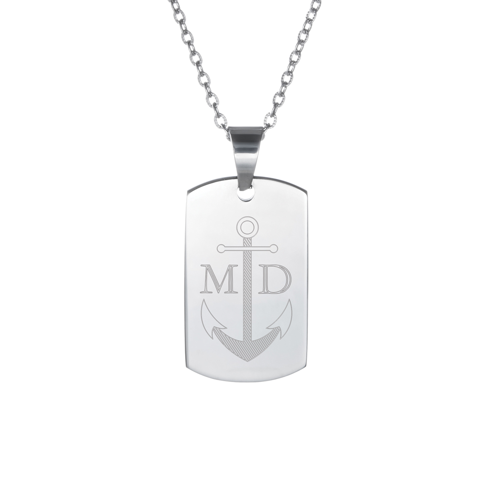 Dog Tag Kette mit Gravur - Anker - Initialen