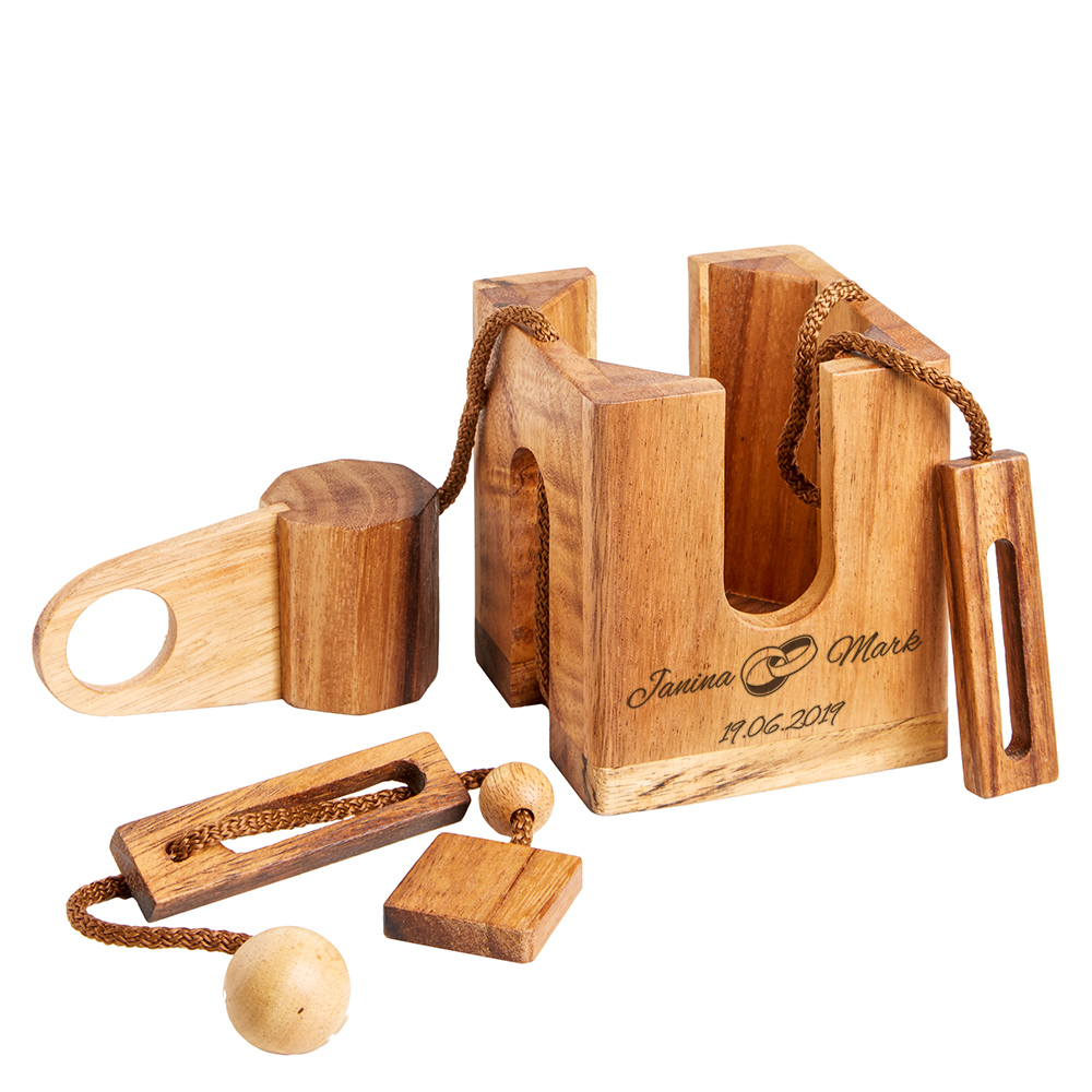 SET- 2er Set - Weinglas + Flaschenpuzzle - Dunkel - Hochzeit - Personalisiert