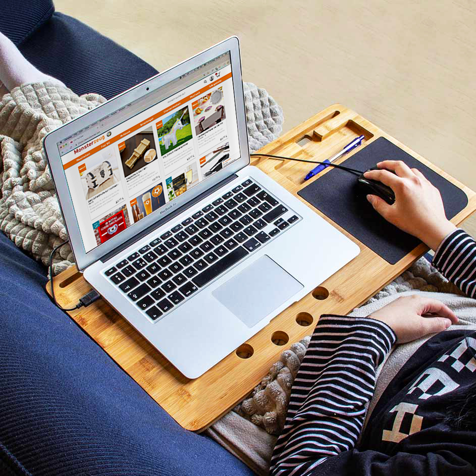 Laptoptisch mit Mauspad, Knietablett, Knietisch, Laptophalter mit Luftlöchern, Laptoptisch Bett, Betttisch Laptop, Lapdesk, Holz Unterlage