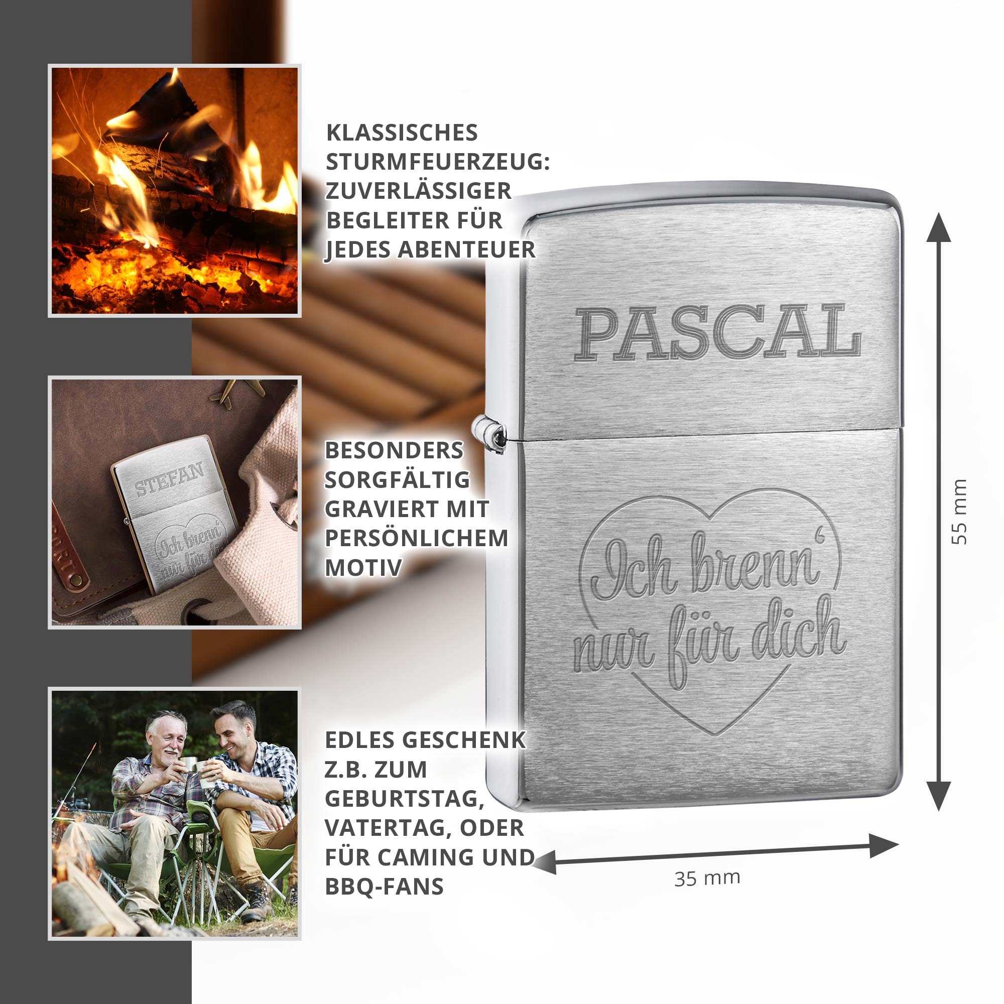 Zippo Sturmfeuerzeug mit Gravur - Ich brenn für dich