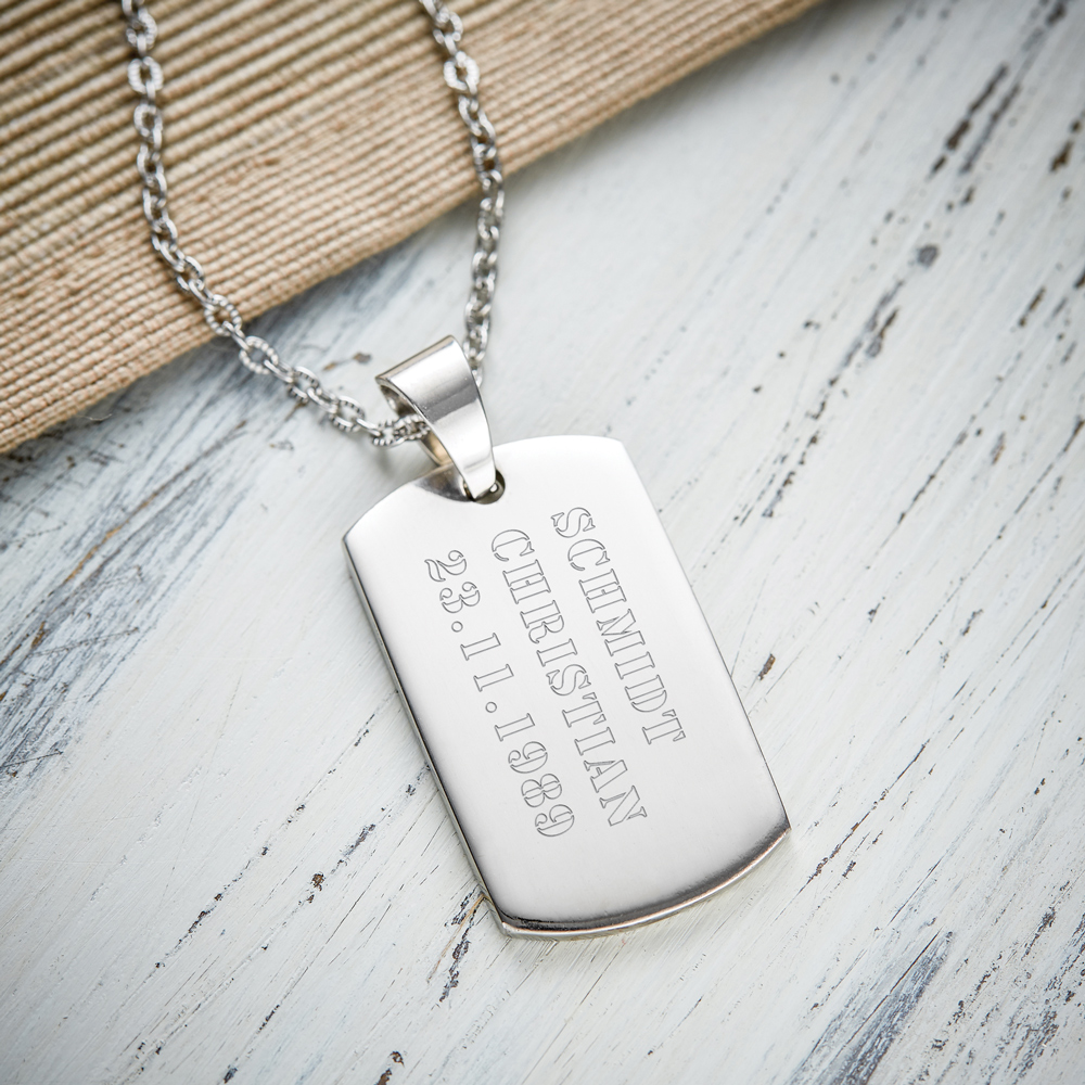 Dog Tag Kette mit Gravur - Name und Datum