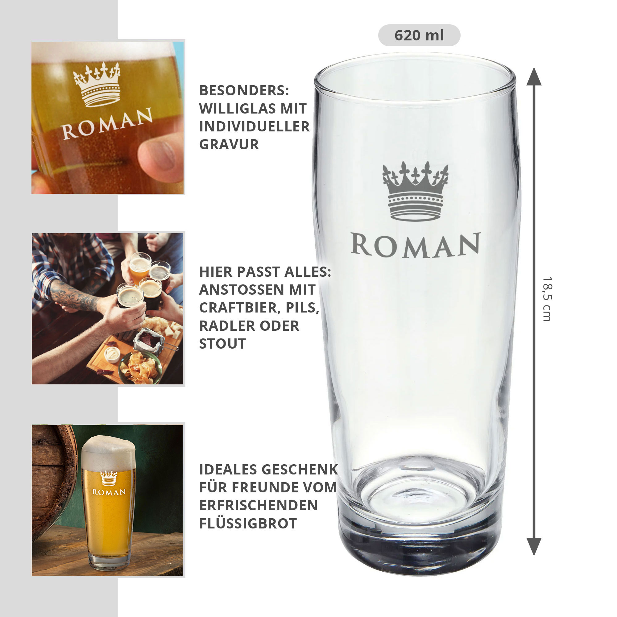 Willibecher mit Gravur Große Krone - Bierglas