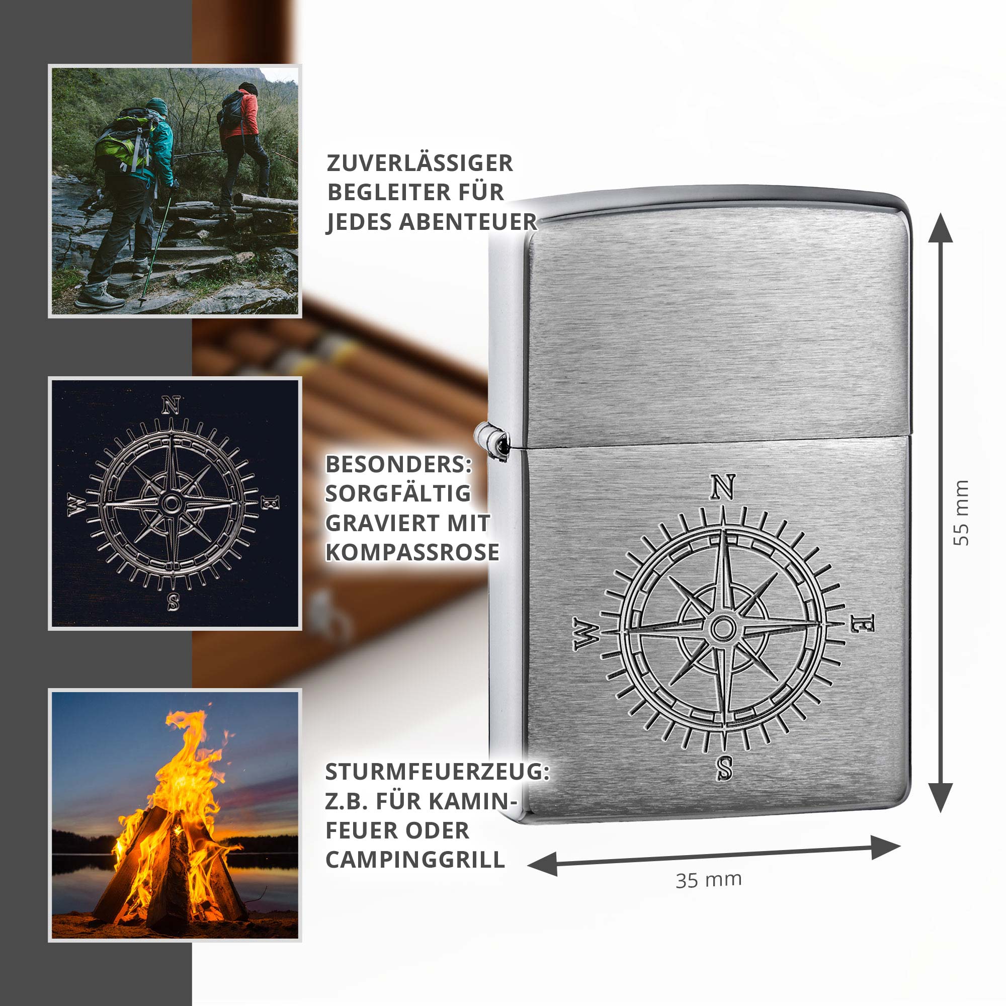 Zippo Sturmfeuerzeug mit Gravur - Kompassrose