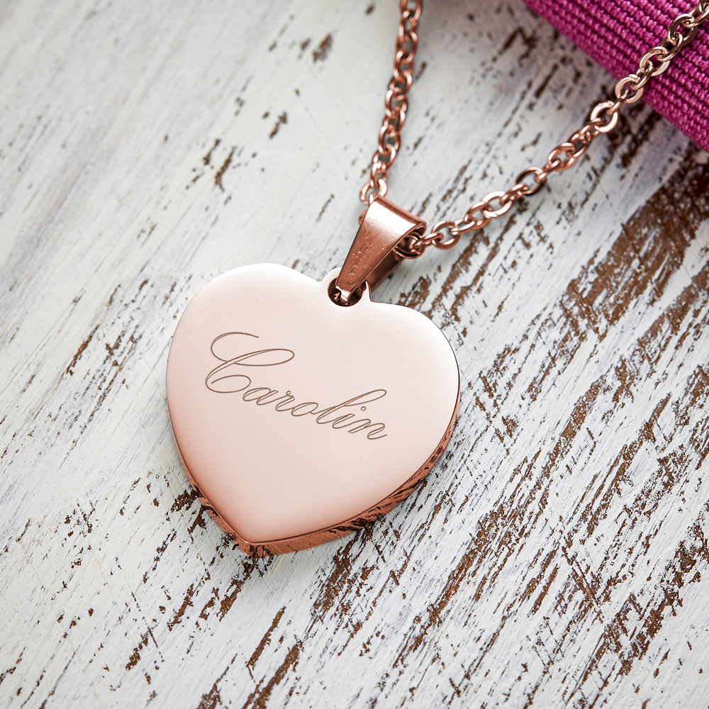 Kette mit Herz-Anhänger - Gravur Name - Roségold