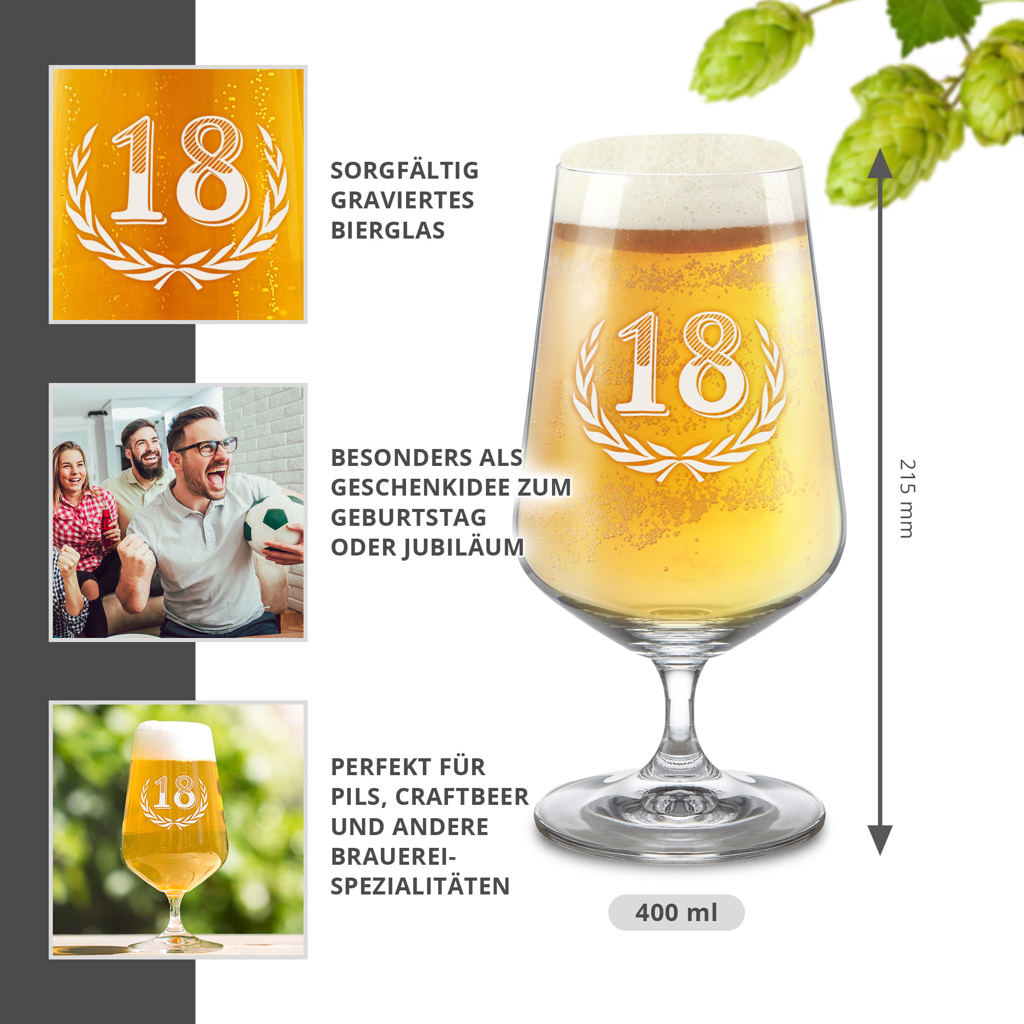 Bierglas zum 18. Geburtstag - Pilstulpe mit Gravur