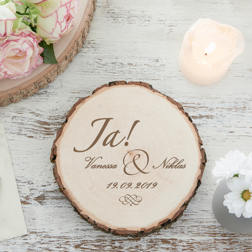 Baumscheibe mit Gravur zur Hochzeit 6