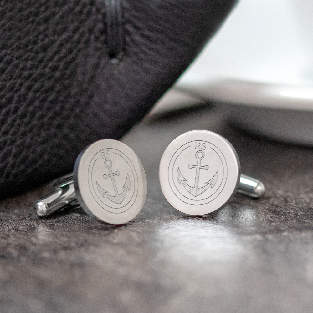 Runde Manschettenknöpfe Silber - Anker - personalisiert