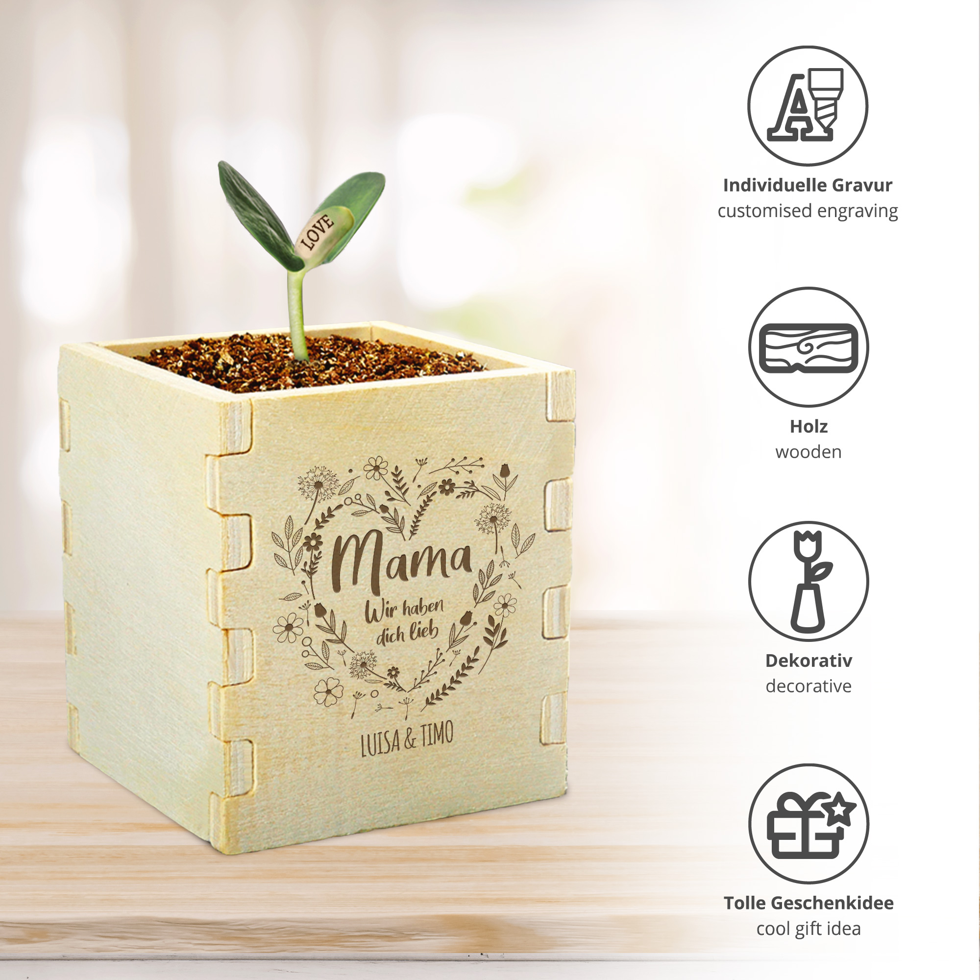 Zauberbohne für Mama mit Blumenherz Gravur 4