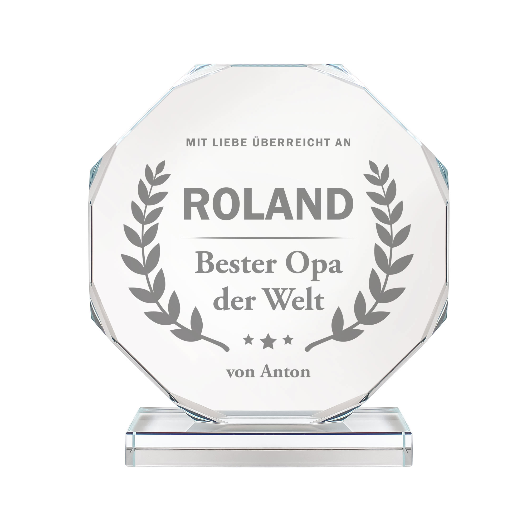 Gravierter Glaspokal Trophäe mit Facettenschliff - Bester Opa