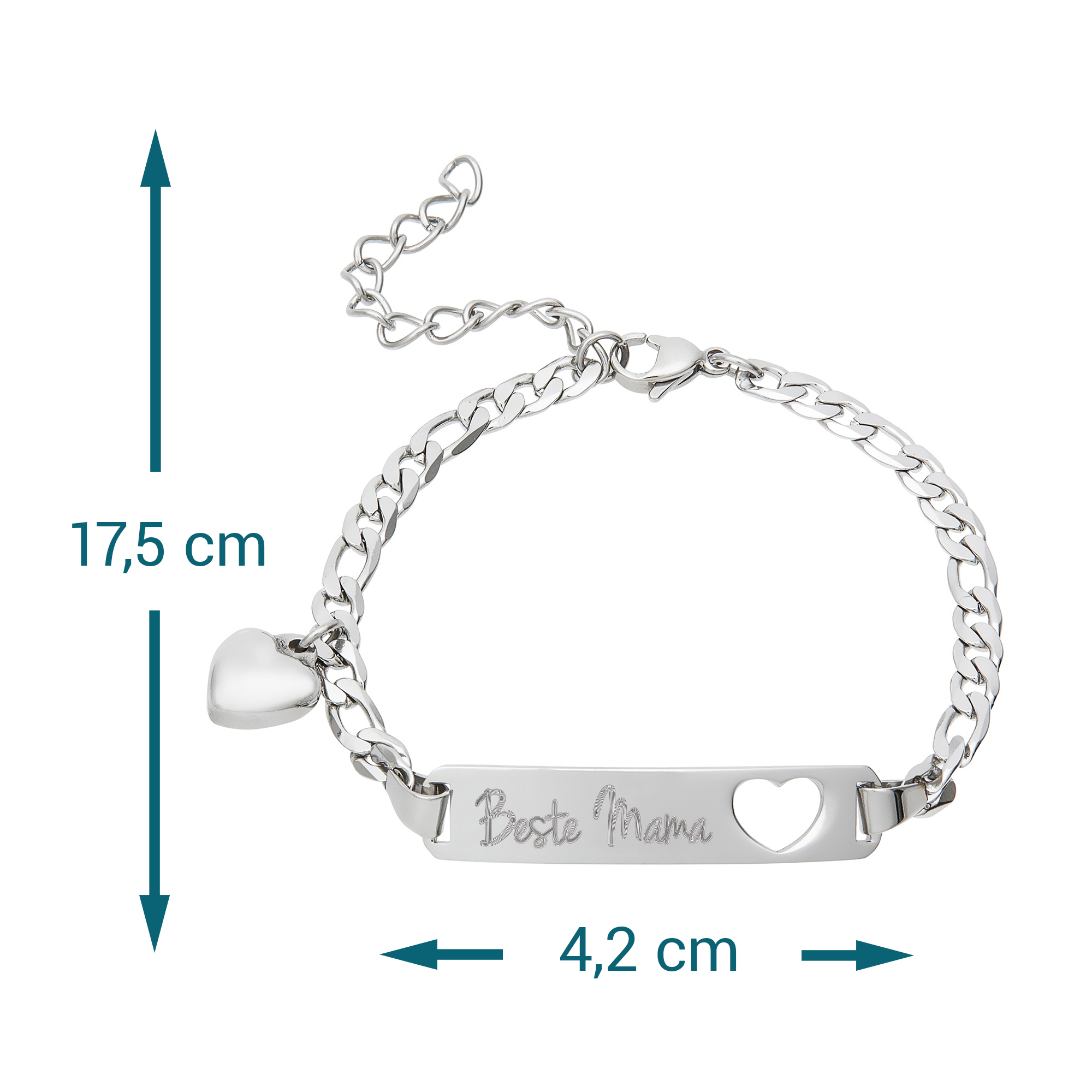 Graviertes Silber Armband mit Herzstanze - Beste Mama 7