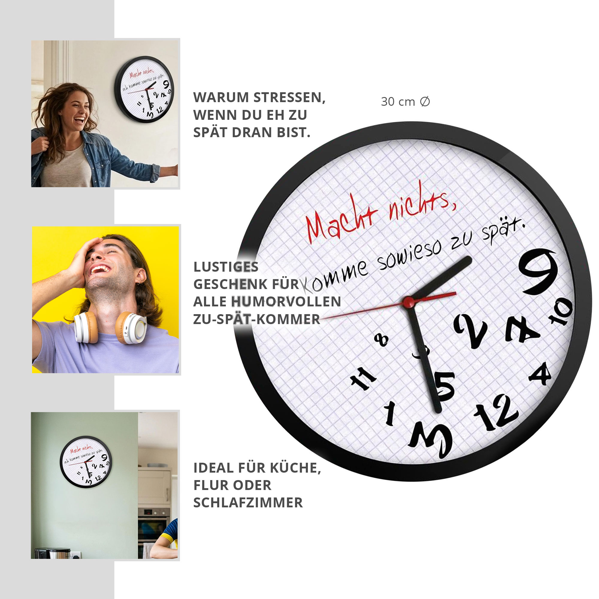 Zu spät - lustige Uhr