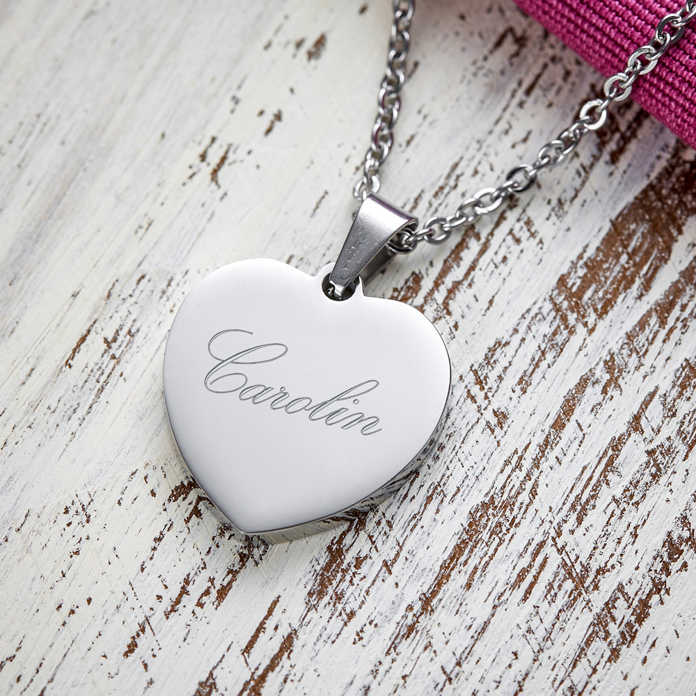 Kette mit Herz-Anhänger - Gravur Name - Silber