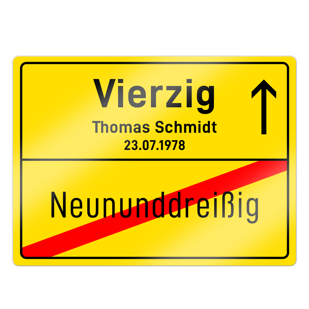 Ortsschild zum 40. Geburtstag - Aluminiumschild Personalisiert