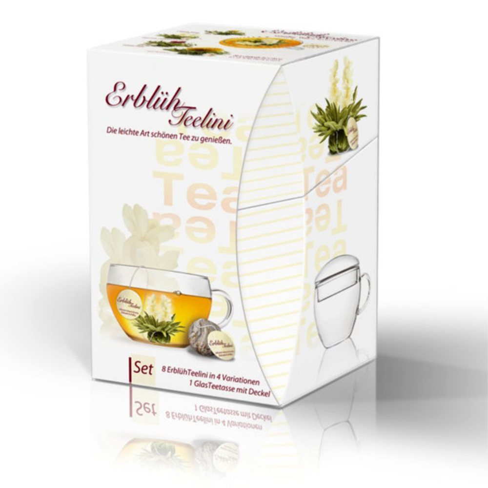 Weiße Erblüh-Teelini mit Tasse
