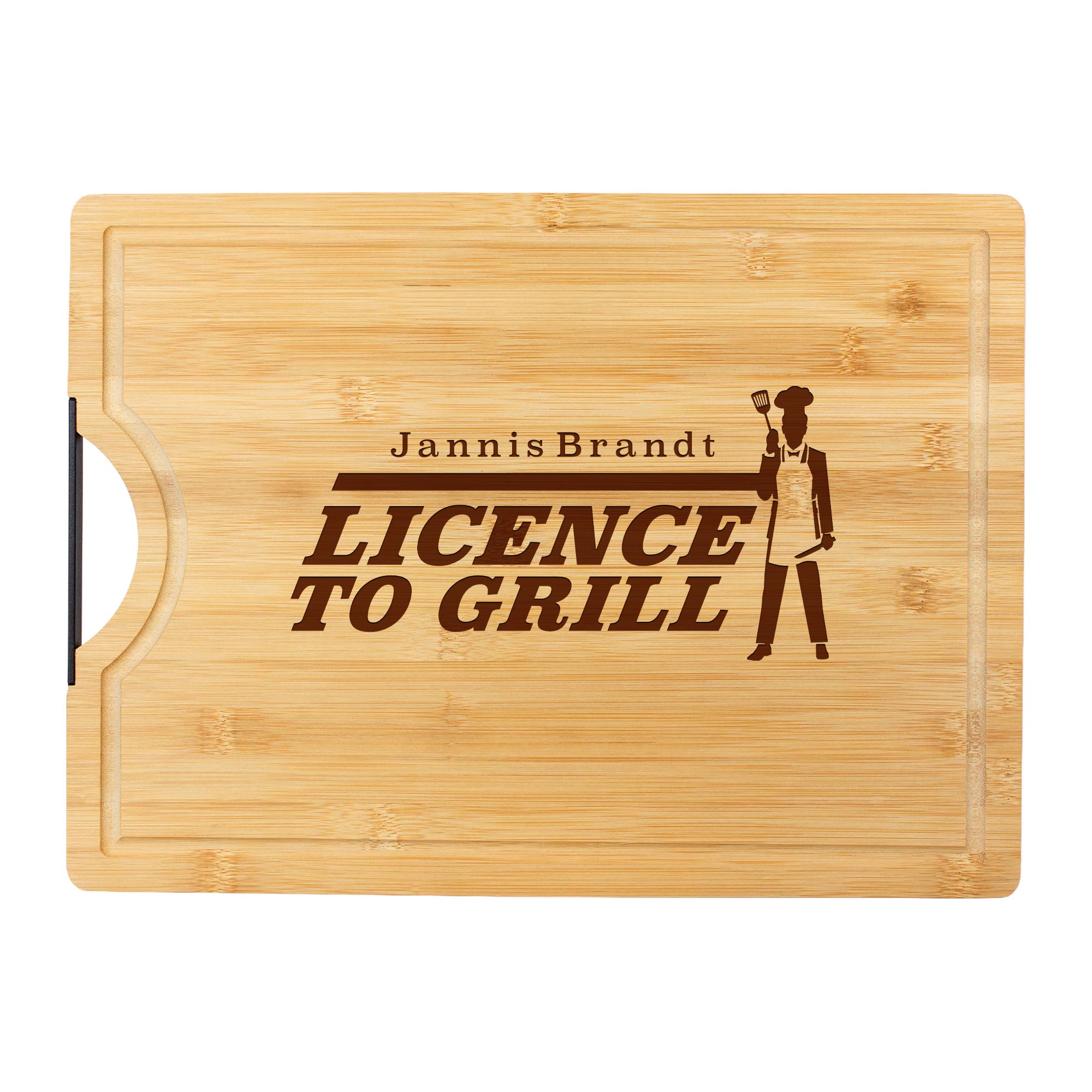Bambusholz Schneidebrett mit Metallgriff - Licence to Grill