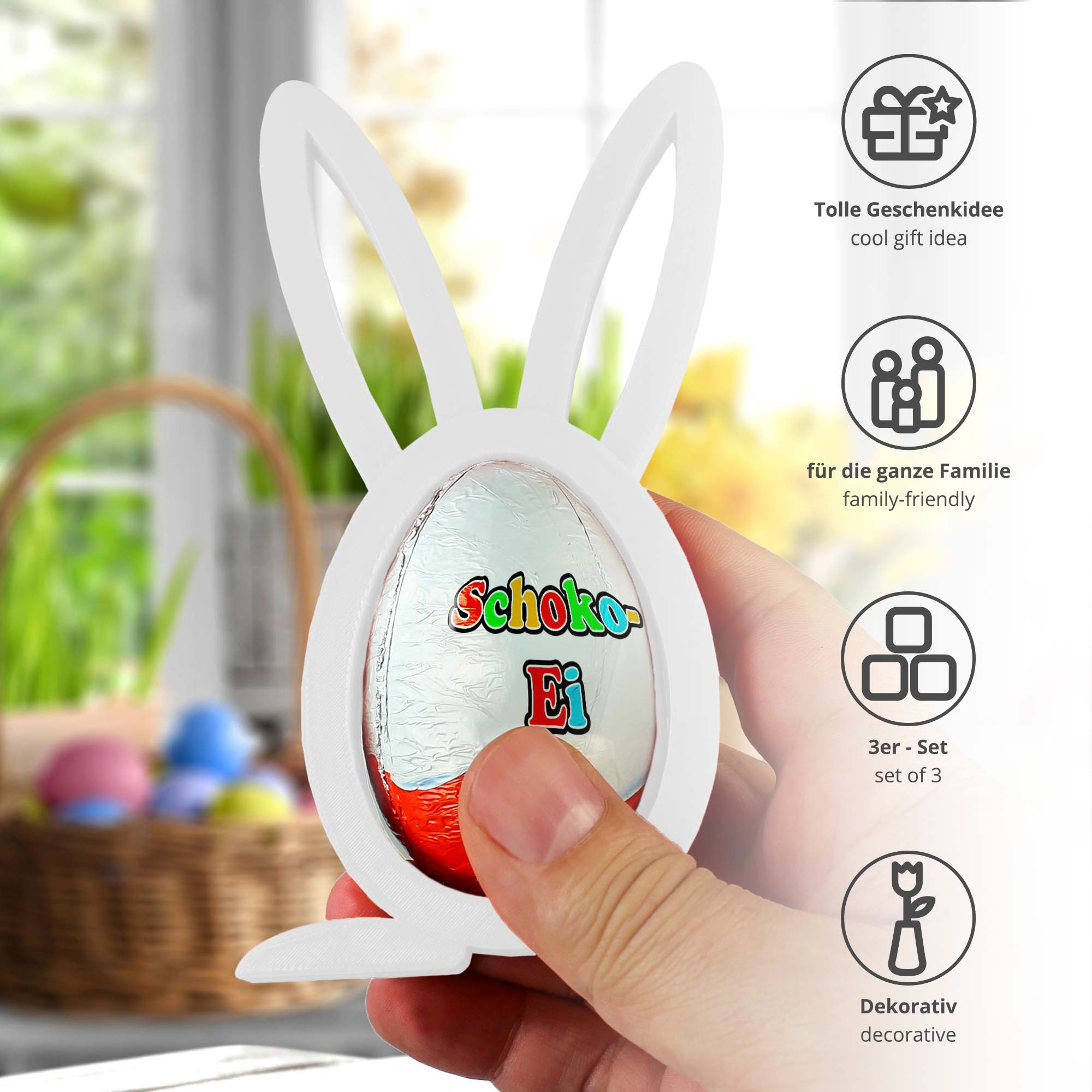 Osterhase Ü-Ei Halter im 3er Set - Weiß