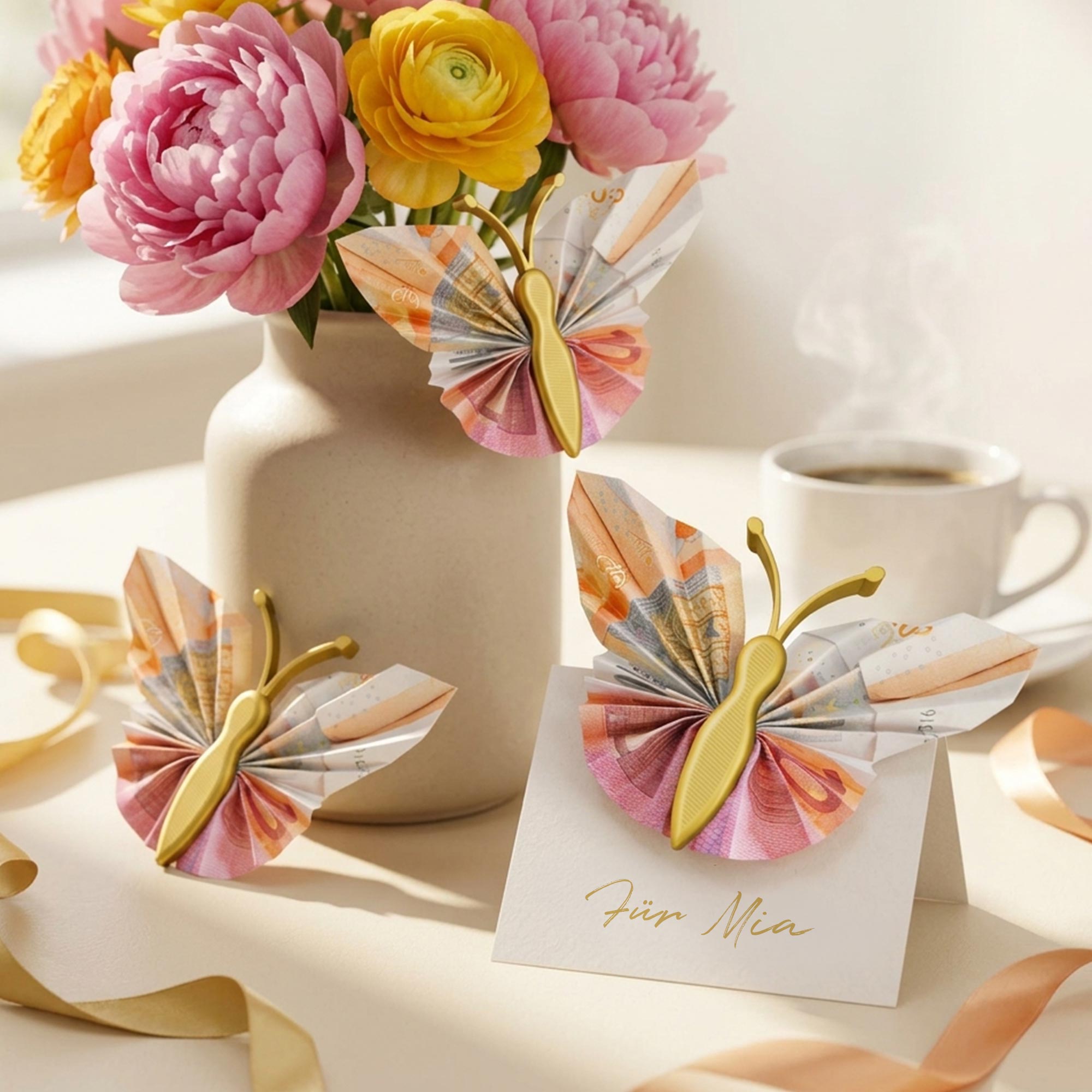 Geldgeschenk Schmetterling - 3er Set Geschenkverpackung für Geld in Gold