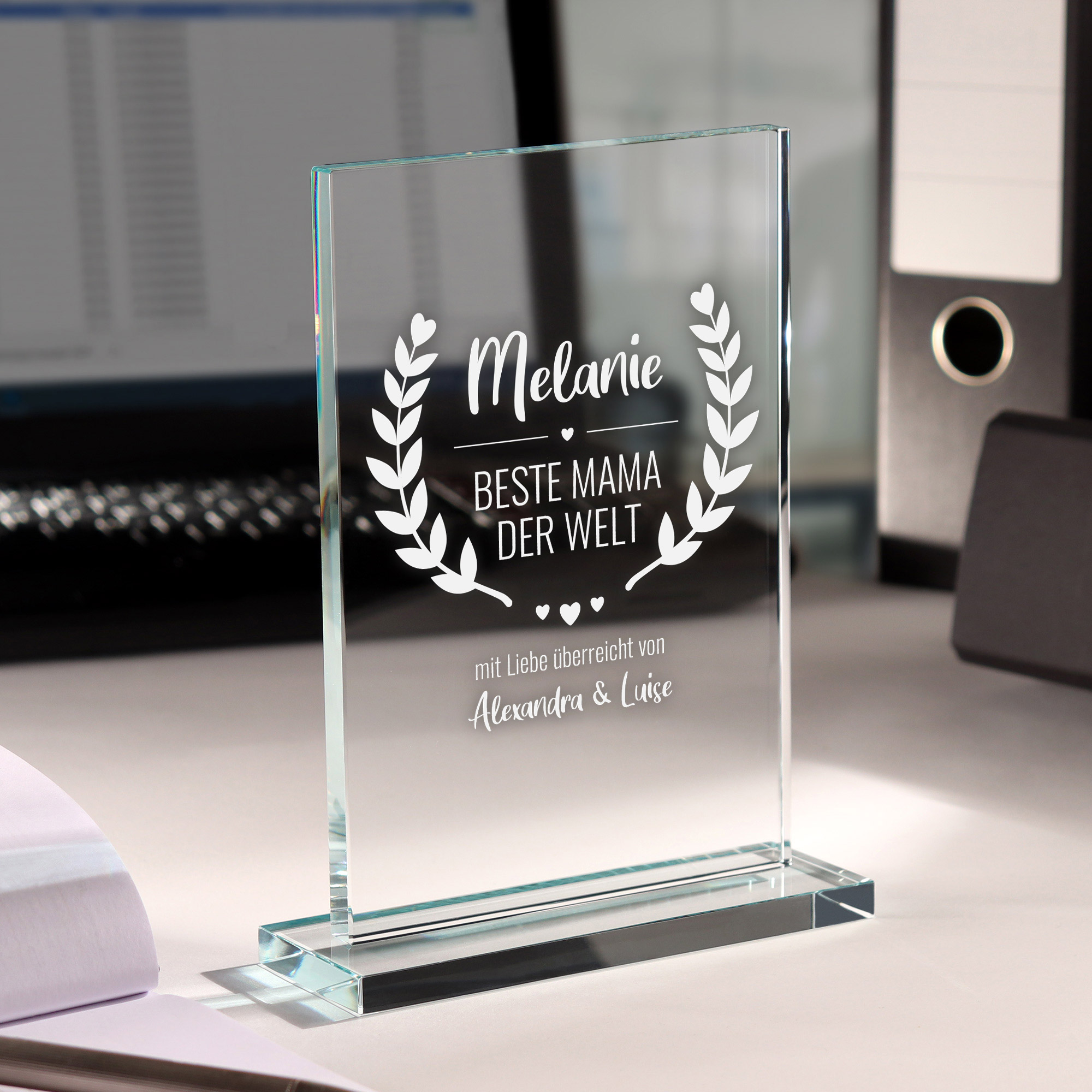 Gravierter Glaspokal Trophäe für Mütter - Beste Mama 2