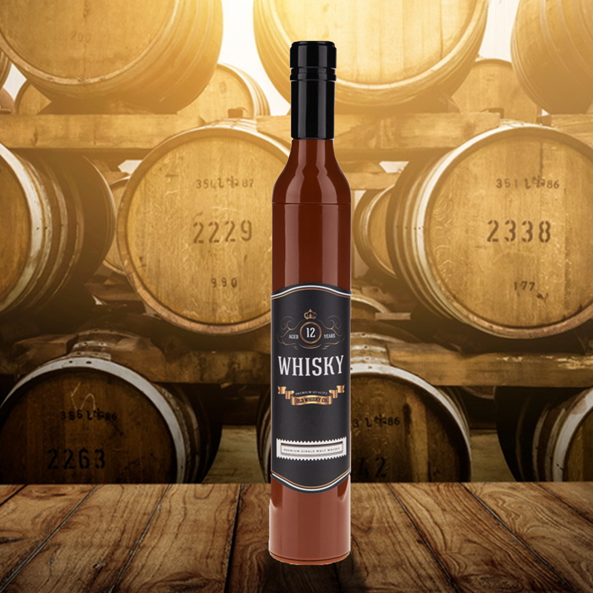 Taschenschirm Scherzartikel, Whisky Stockschirm, Schirm mit Whisky Hülle, Wasserabweisender Regenschutz, Originelles Bekleidungszubehör