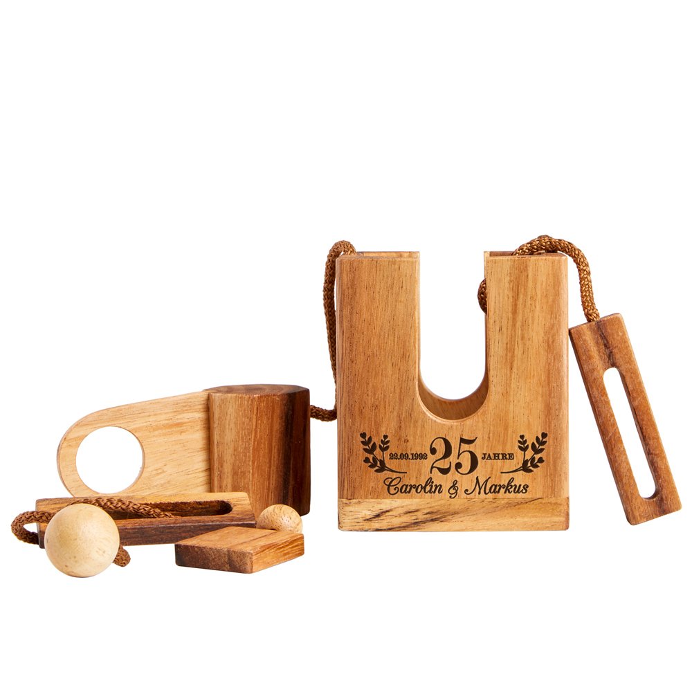 Edelholz Flaschenpuzzle zur Silberhochzeit - dunkles Holz