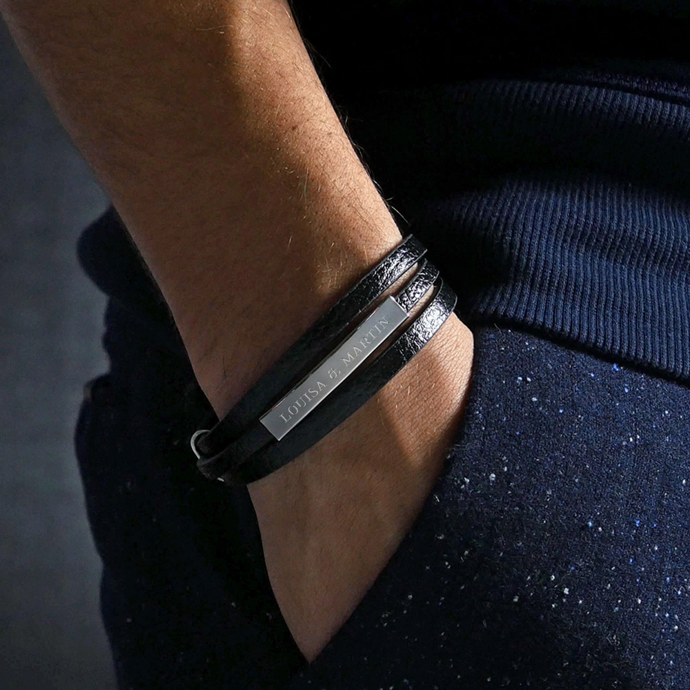 Herrenarmband mit Gravur - Lederarmband mit 2 Namen
