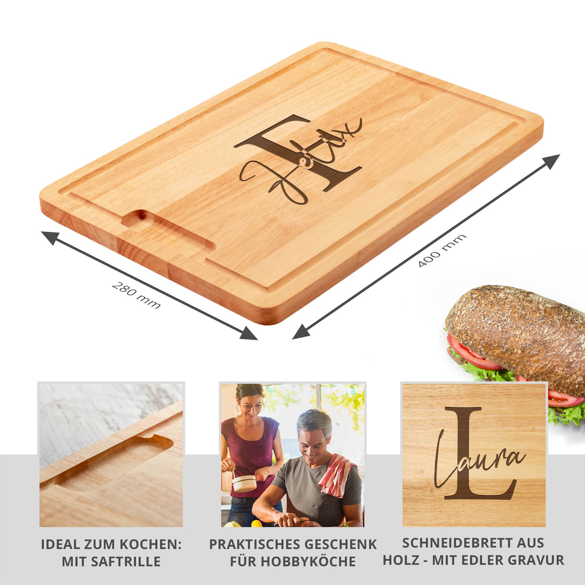 Holz Schneidebrett mit Gravur - Initial Signatur