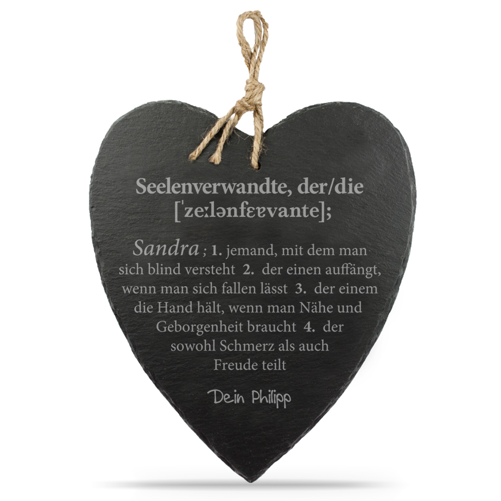 Schieferherz mit Gravur - Seelenverwandte