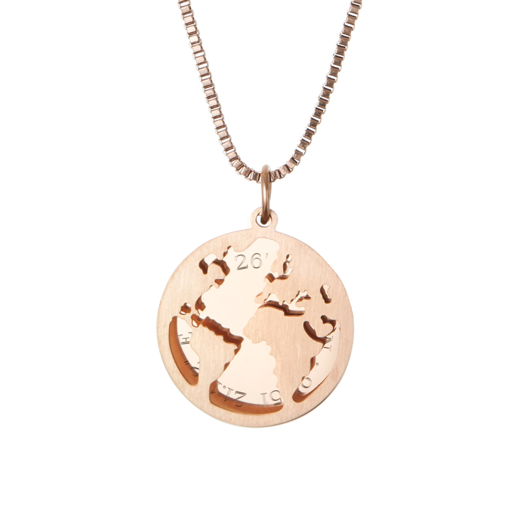 Kette mit Anhänger Welt - Geokoordinaten - Roségold