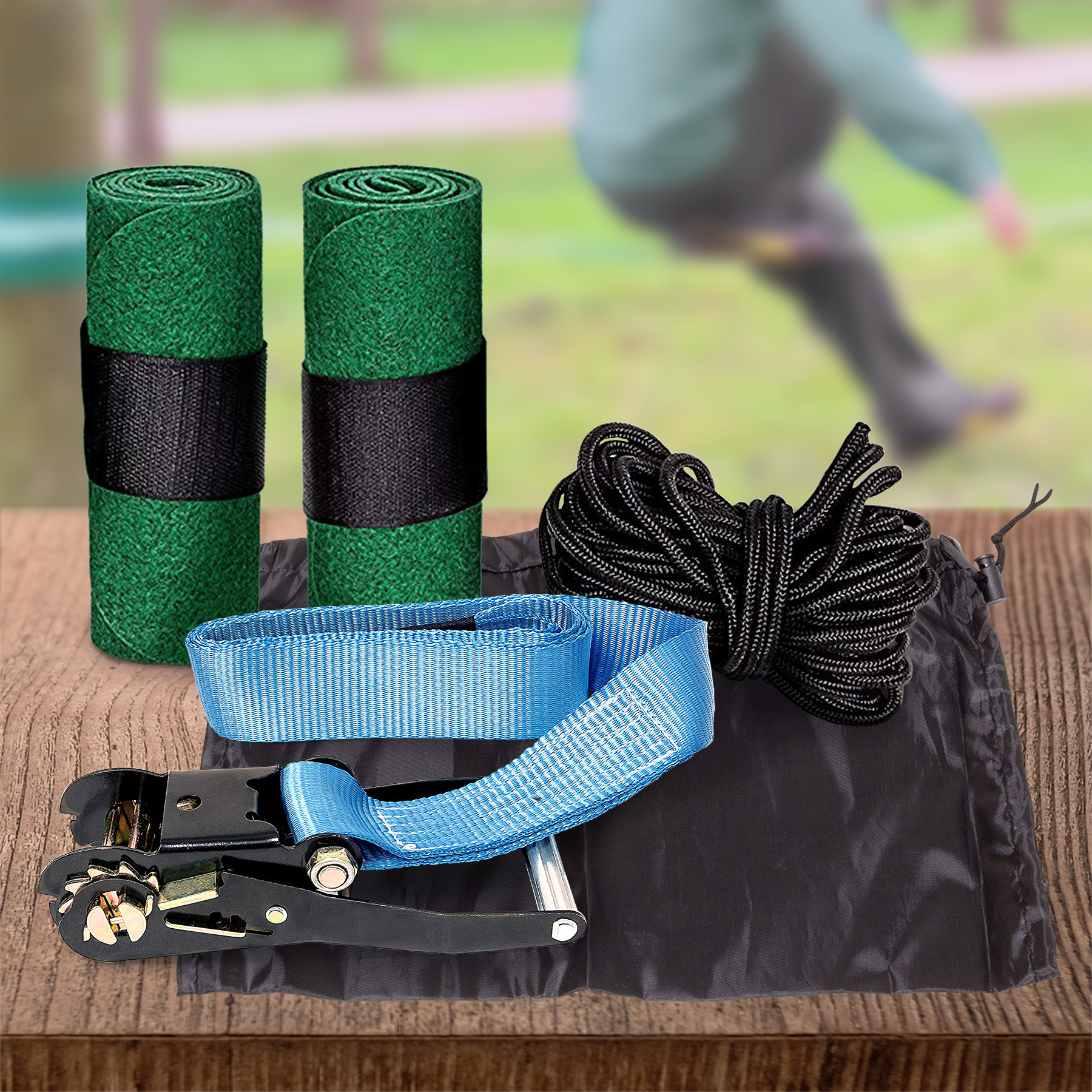 Slackline Outdoor Set mit Baumschutz und Befestigung, Slackline Gestell für Slackliner und Kinder, Set zum Balancierband befestigen