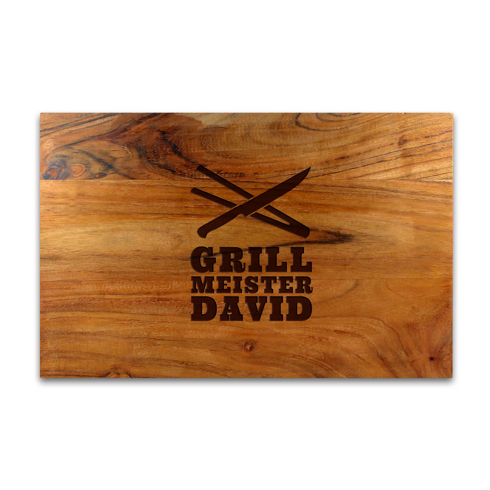 Personalisierter Schneideblock Akazie mit Griffmulden - Grillmeister