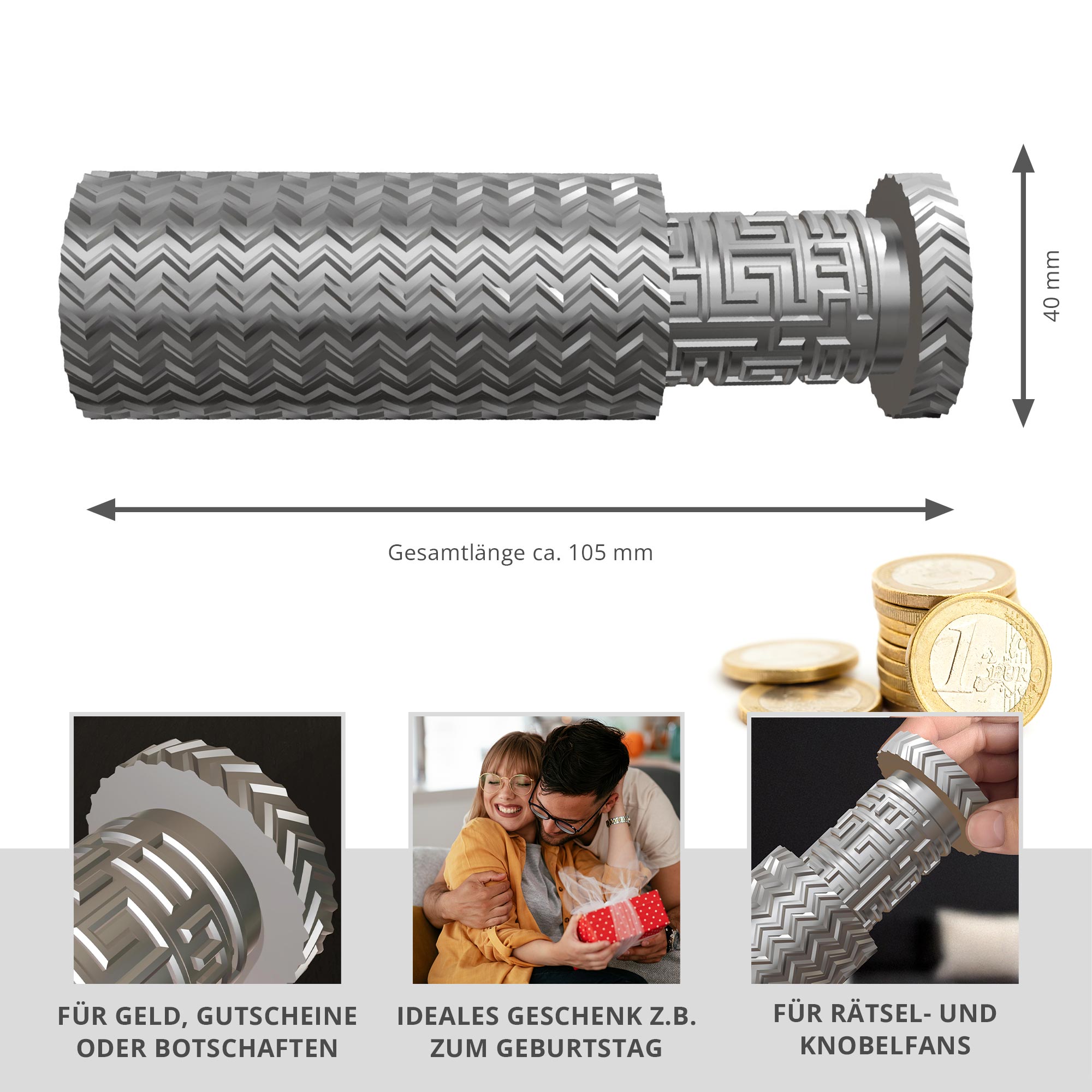 Labyrinthbox Röhre in Silber – originelle Geschenkverpackung