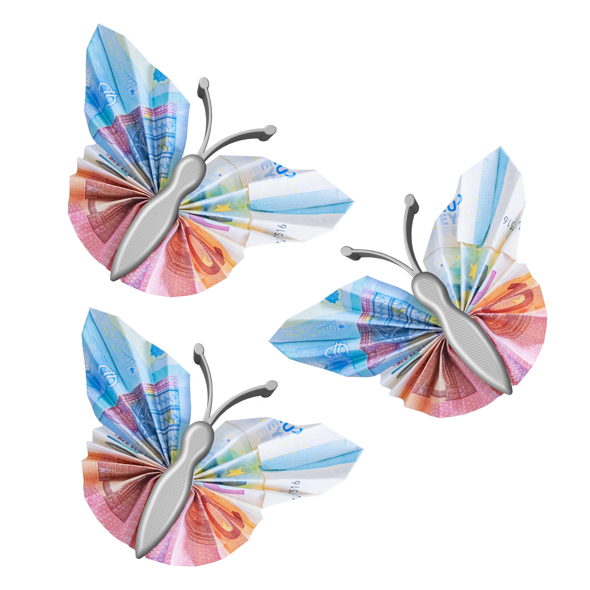 Geldgeschenk Schmetterling - 3er Set Geschenkverpackung für Geld in Silber