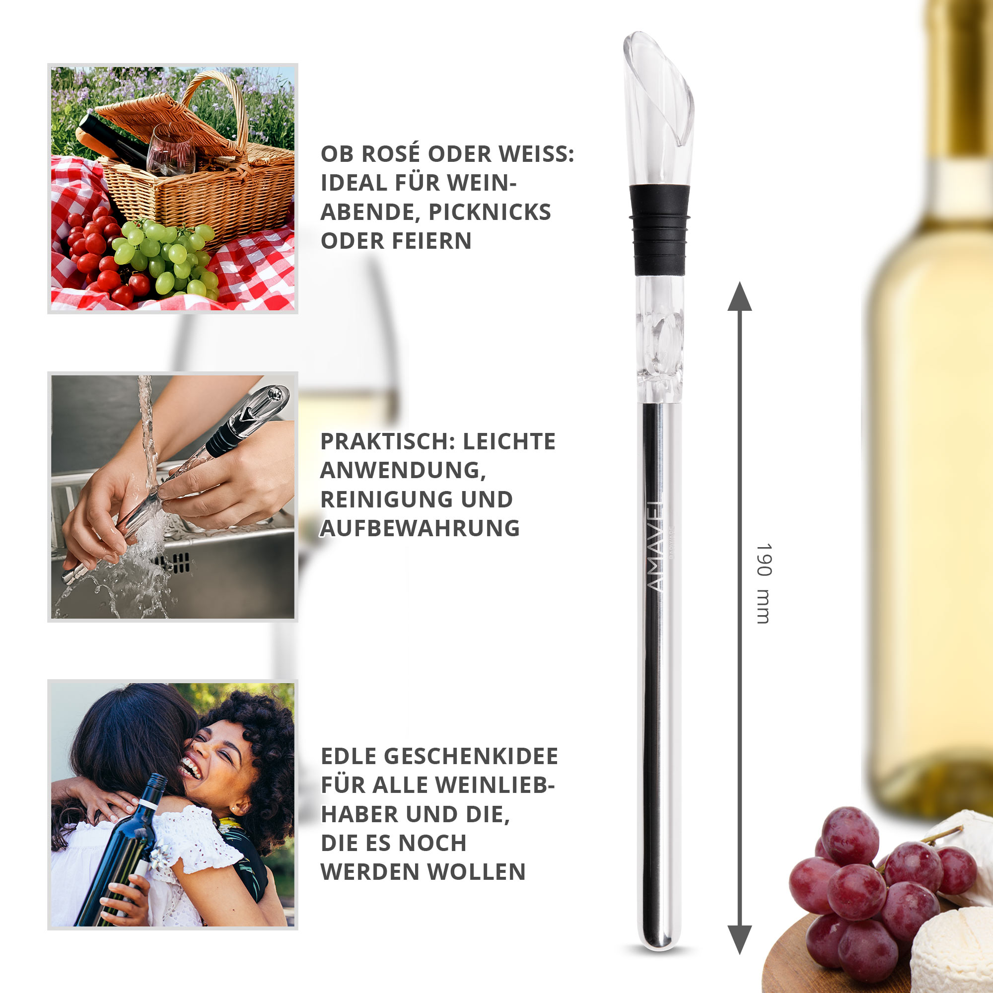 Weinkühler Set - Kühlstab mit Weinzubehör