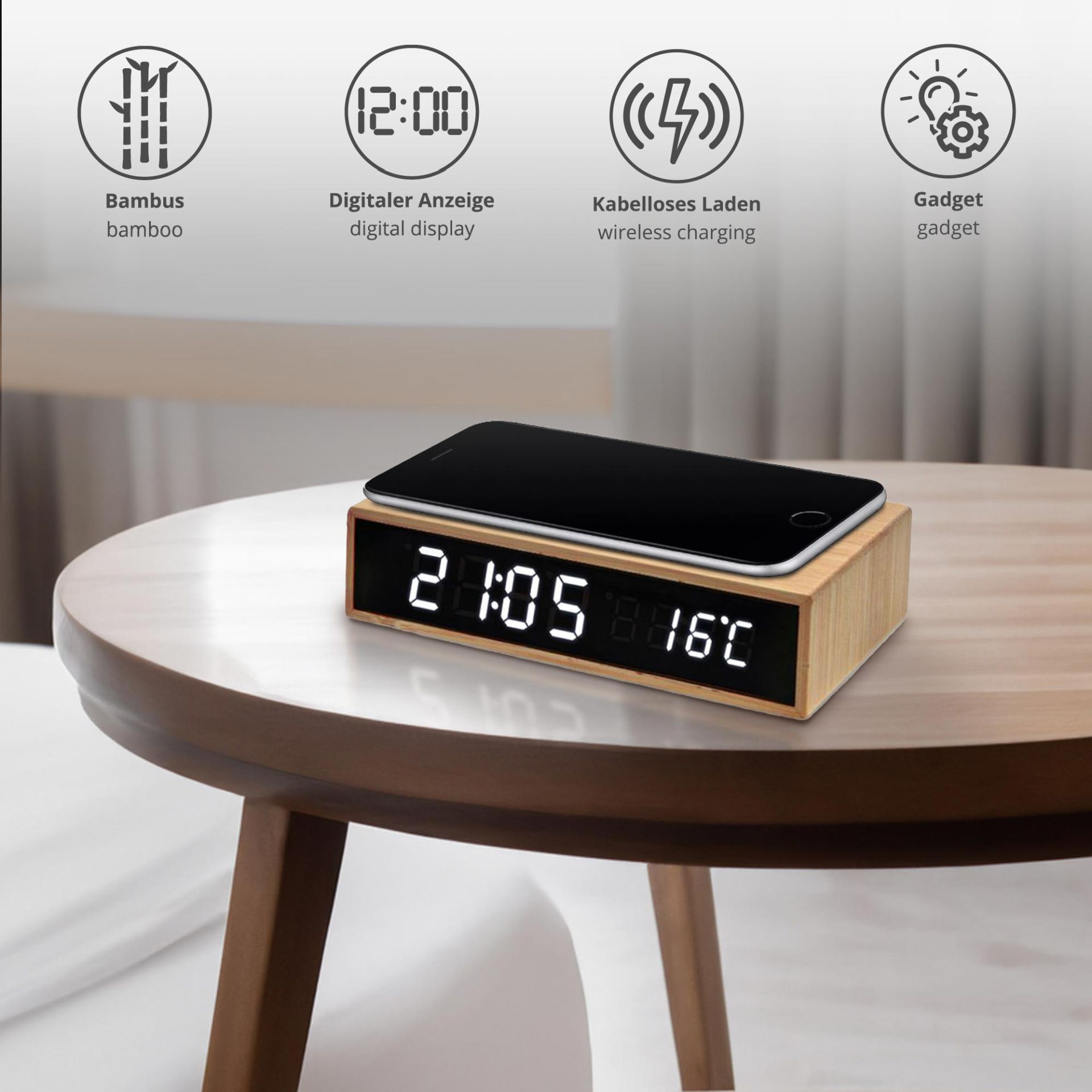 3in1 Digitaluhr mit Ladestation und Wecker