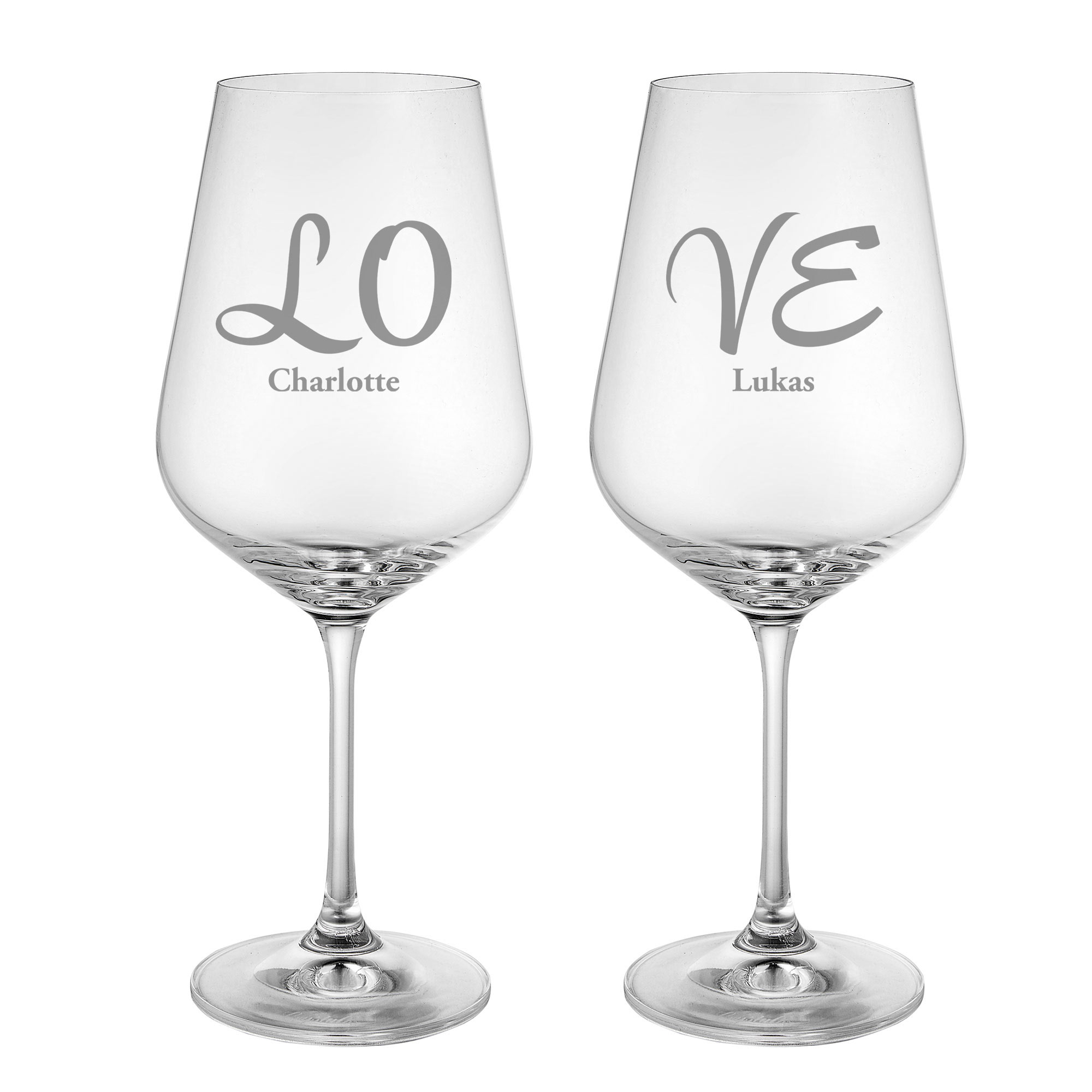 2er Set Weingläser mit romantischer Gravur LOVE