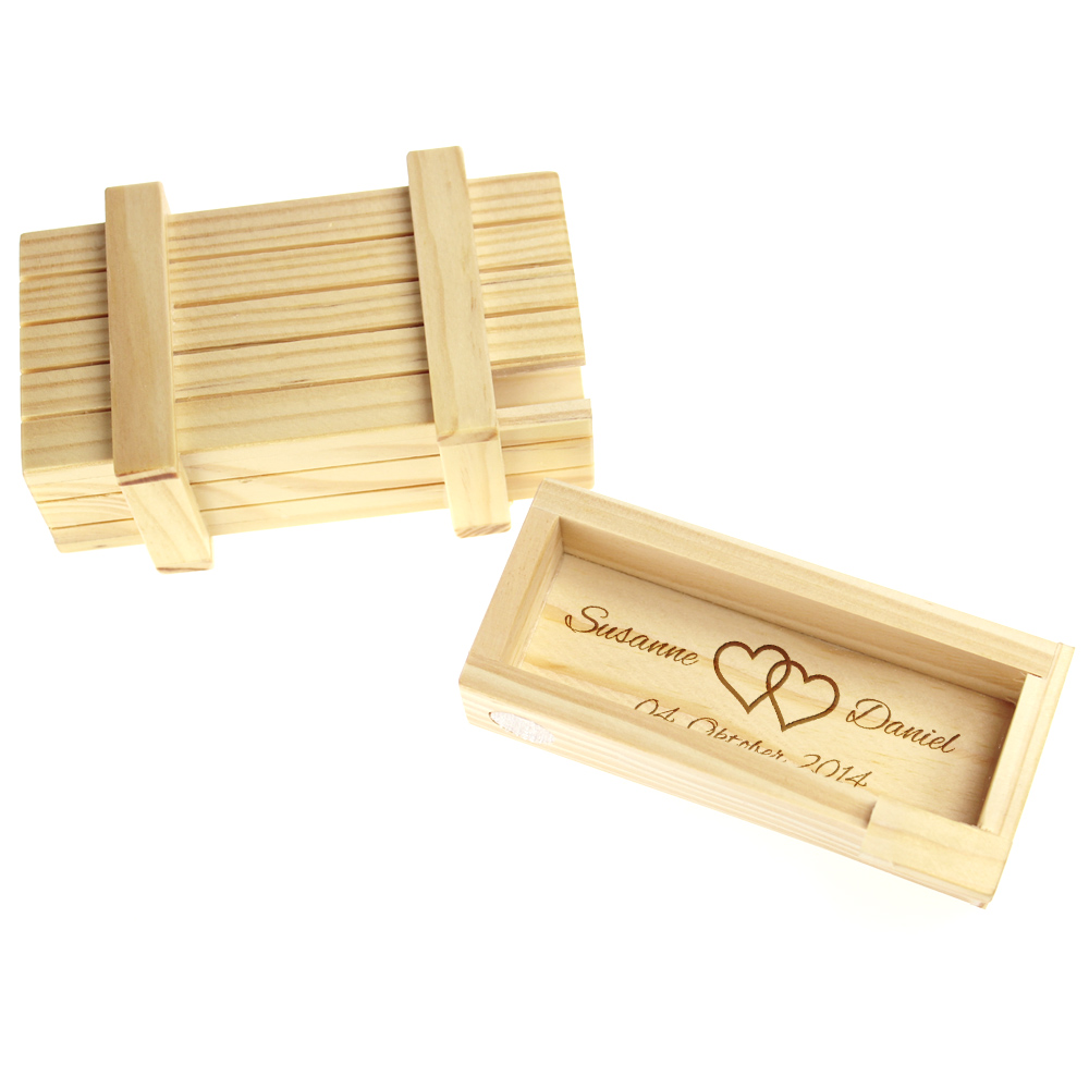 Magische Geschenkbox mit Gravur zur Hochzeit - Helles Holz