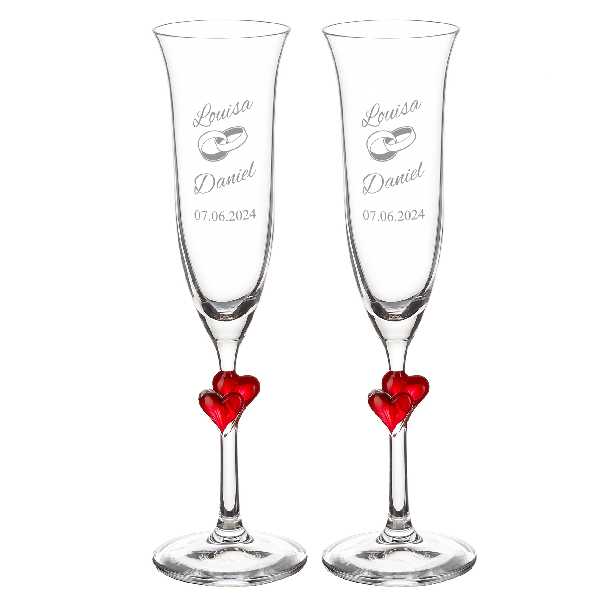 Sektgläser mit Herzen im Stiel zur Hochzeit 6
