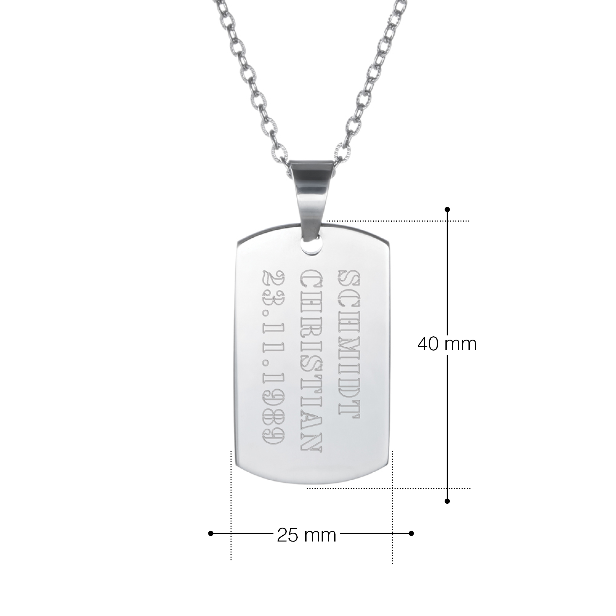 Dog Tag Kette mit Gravur - Name und Datum