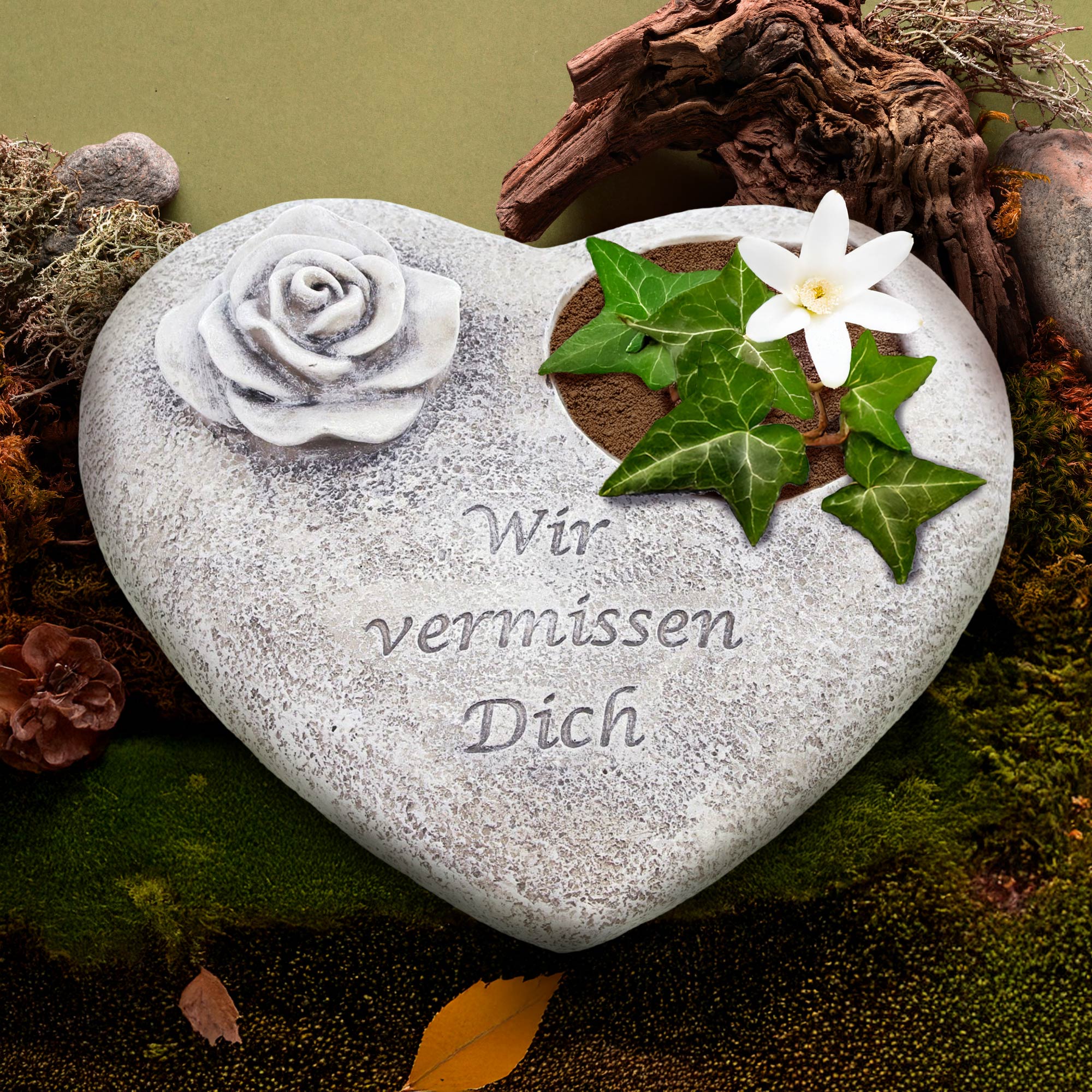 Grabschmuck Trauerherz für Grabkerzen - Wir vermissen Dich