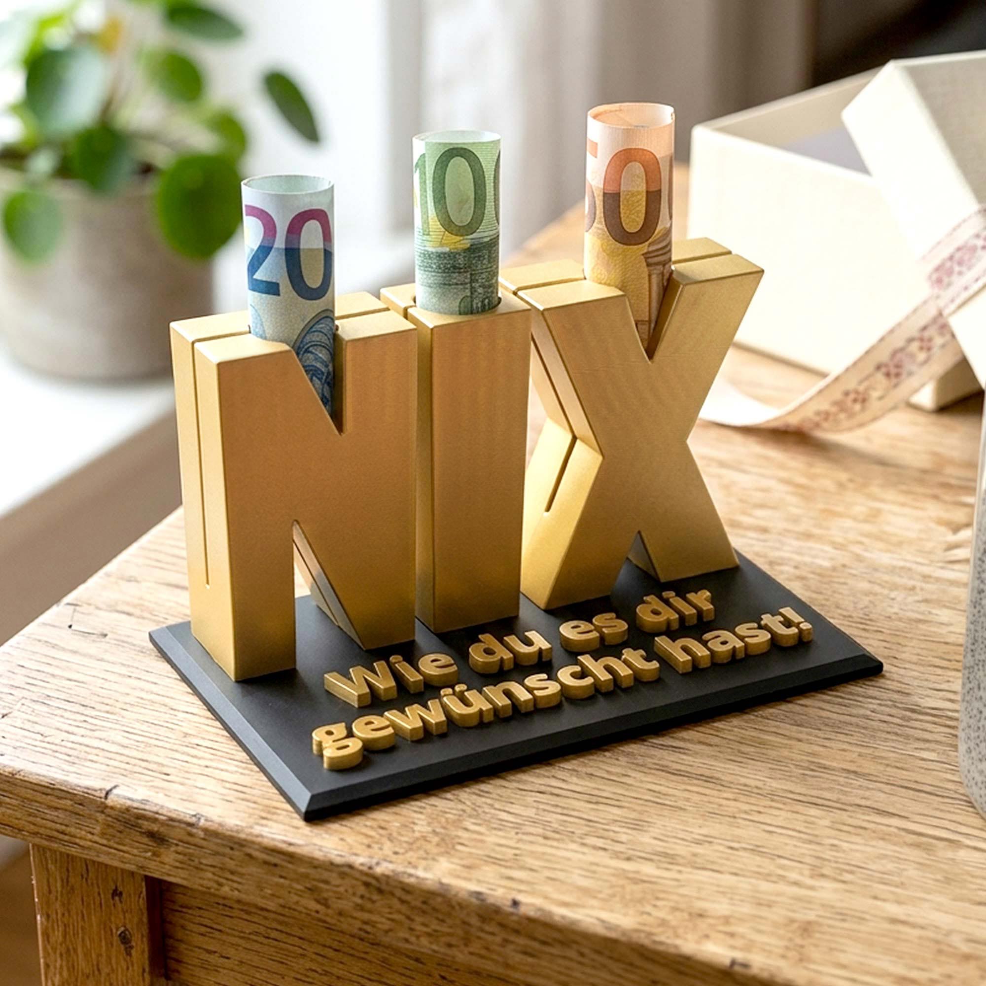 Nix Geschenk - Geschenkverpackung für Geld & Gutscheine in Gold