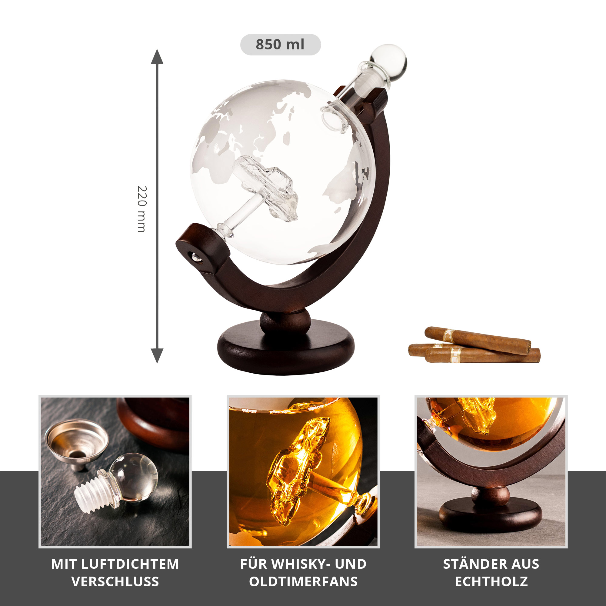 Whiskykaraffe - Globus mit Auto - Glasdekanter