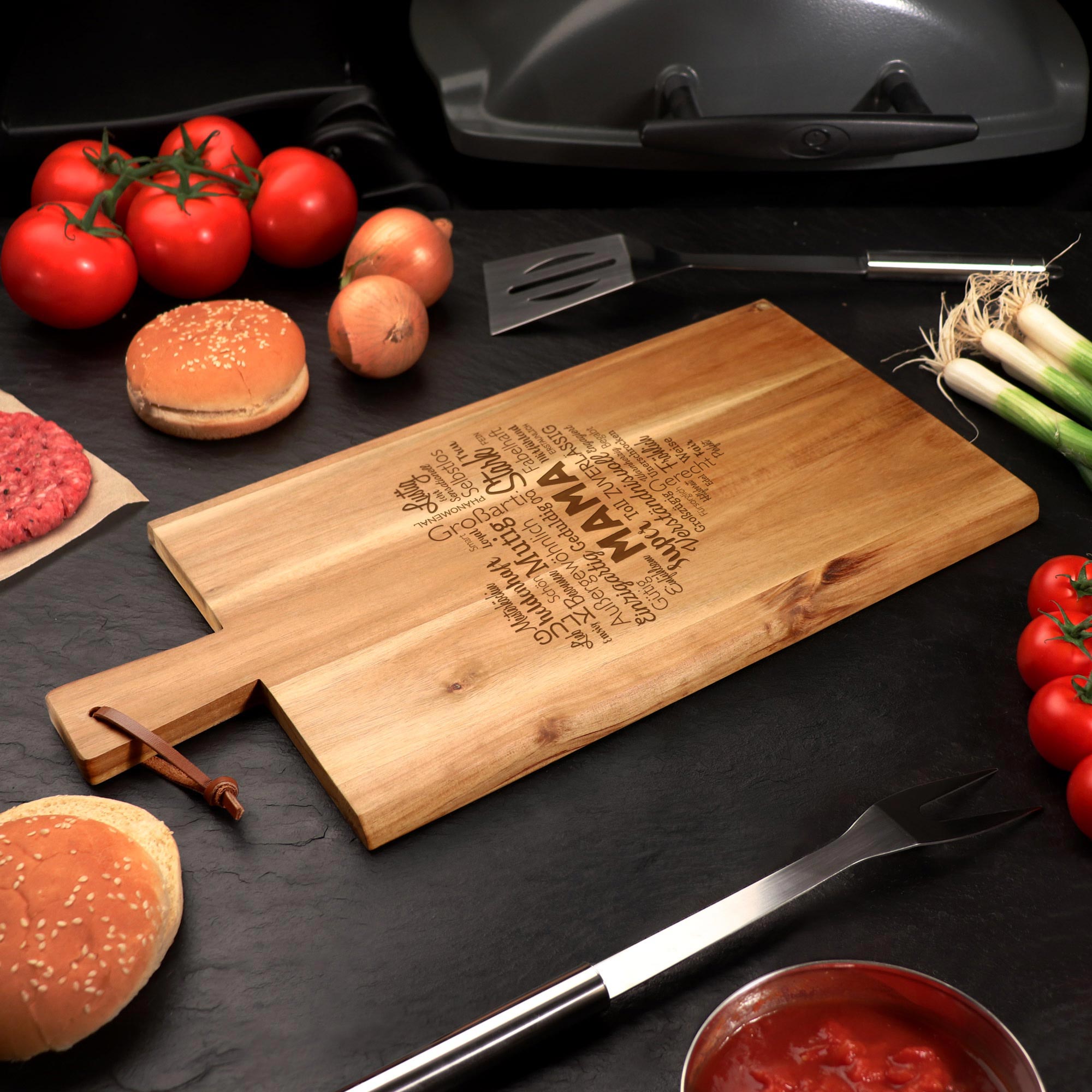 Frühstücksbrettchen mit Gravur, Küchenbrett als Muttertagsgeschenk, Graviertes Schneidebrettchen für Mama, Brettchen Küchenzubehör zum Muttertag