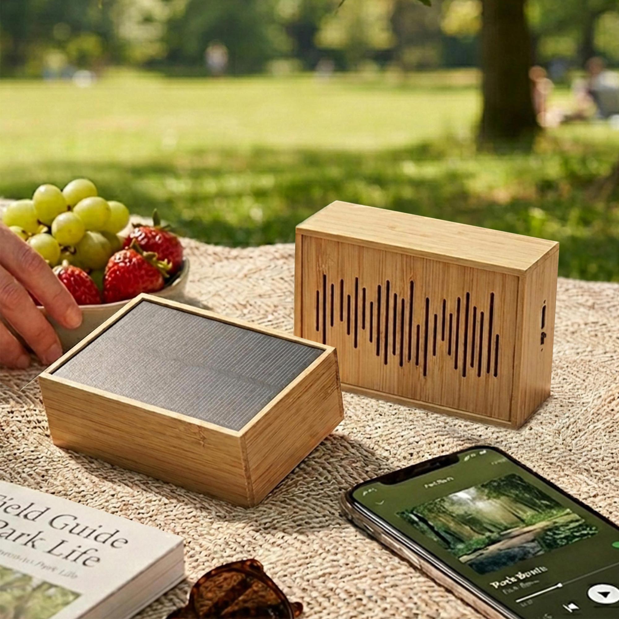 Bluetooth Lautsprecher - Solar Musikbox aus Bambus