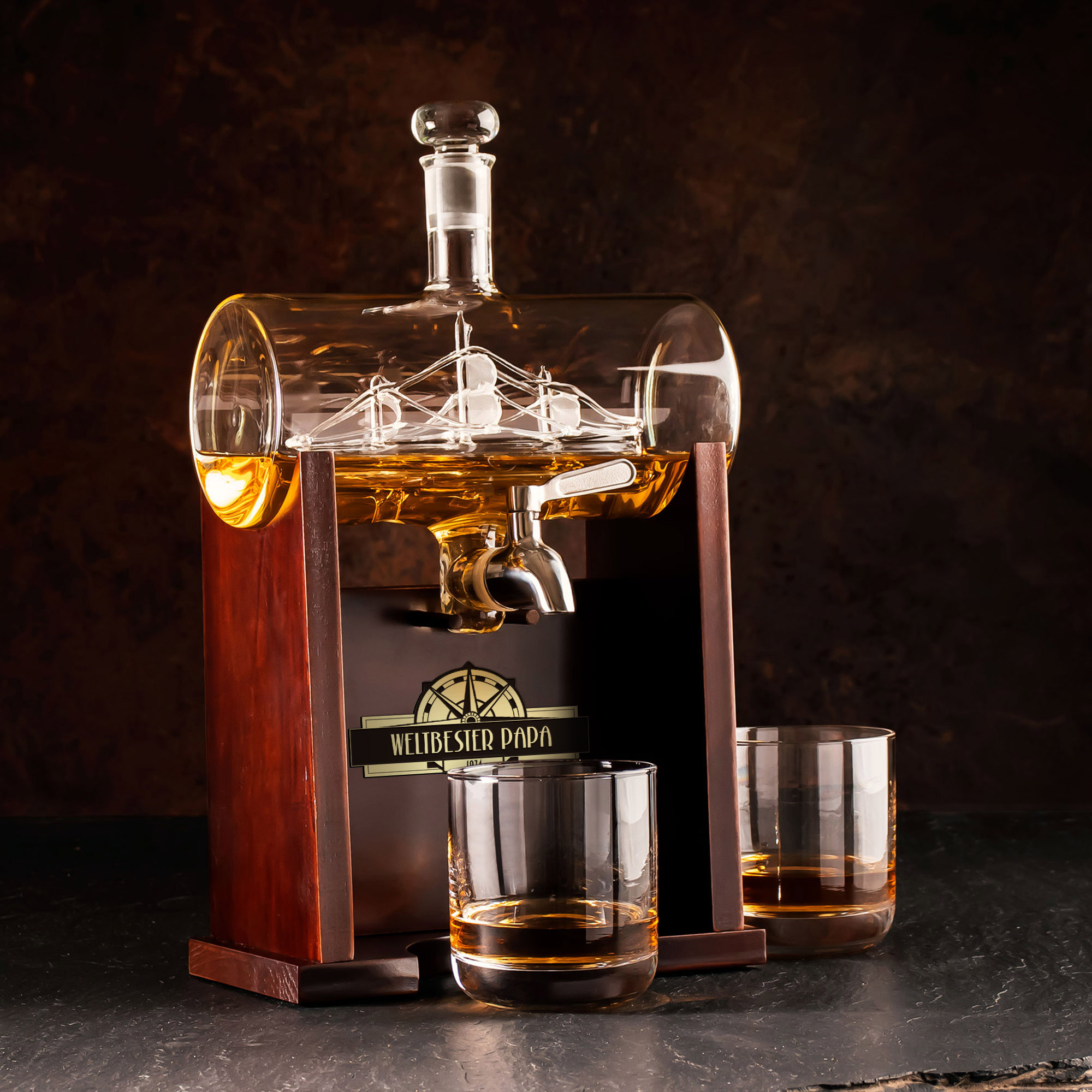Whisky Set mit Gravur - Fass Karaffe mit 2 Gläsern