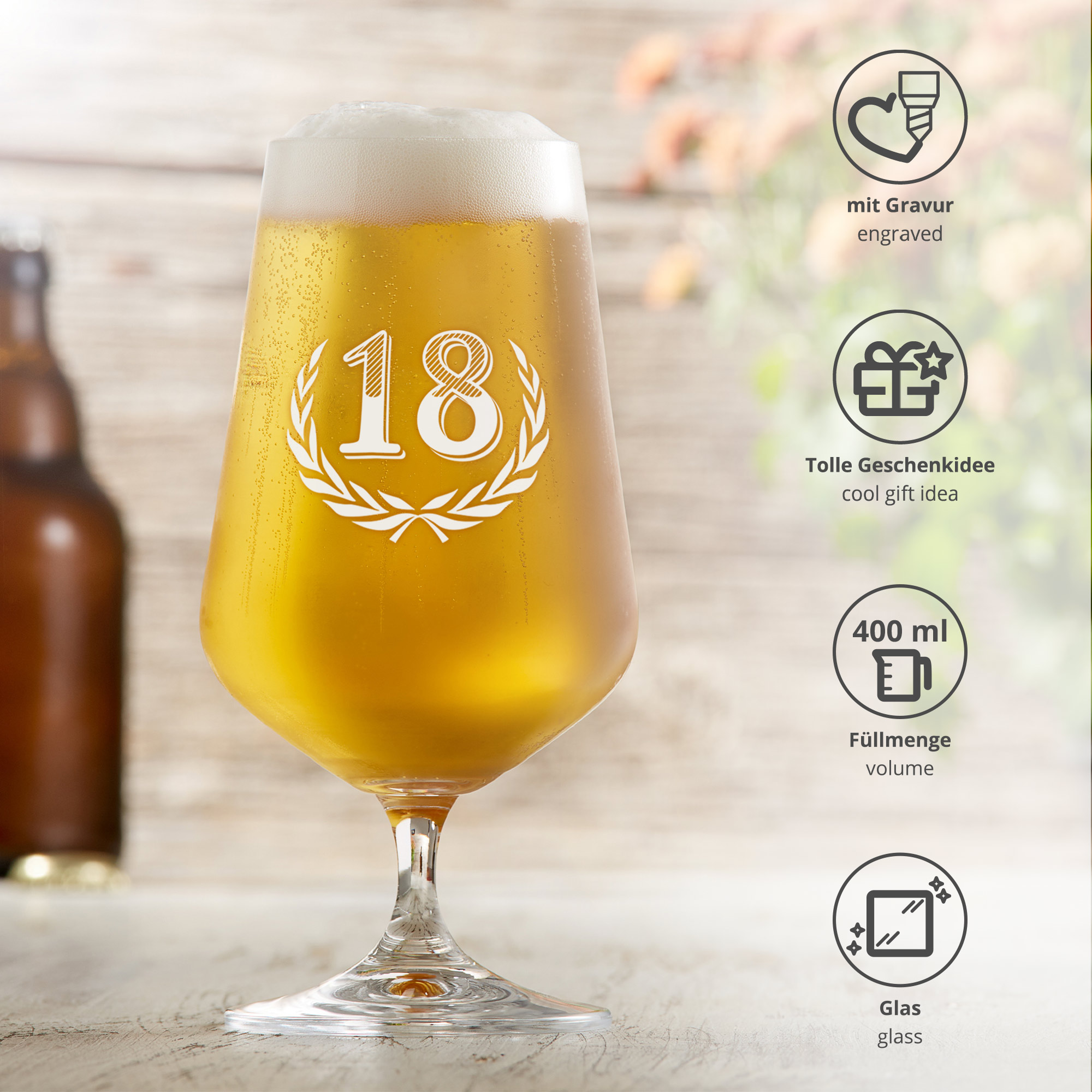 Bierglas zum 18. Geburtstag - Pilstulpe mit Gravur