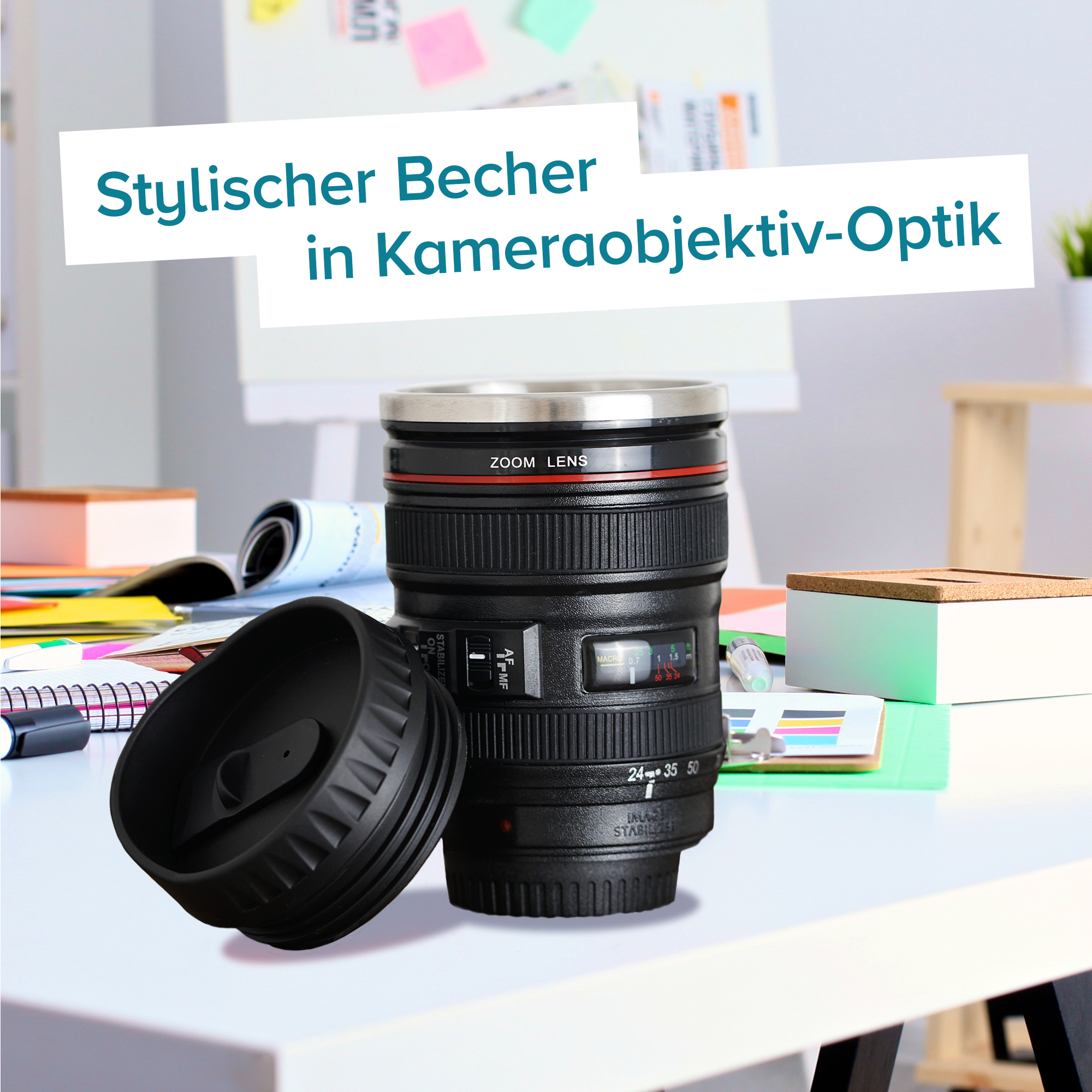 Trinkbecher Kameraobjektiv
