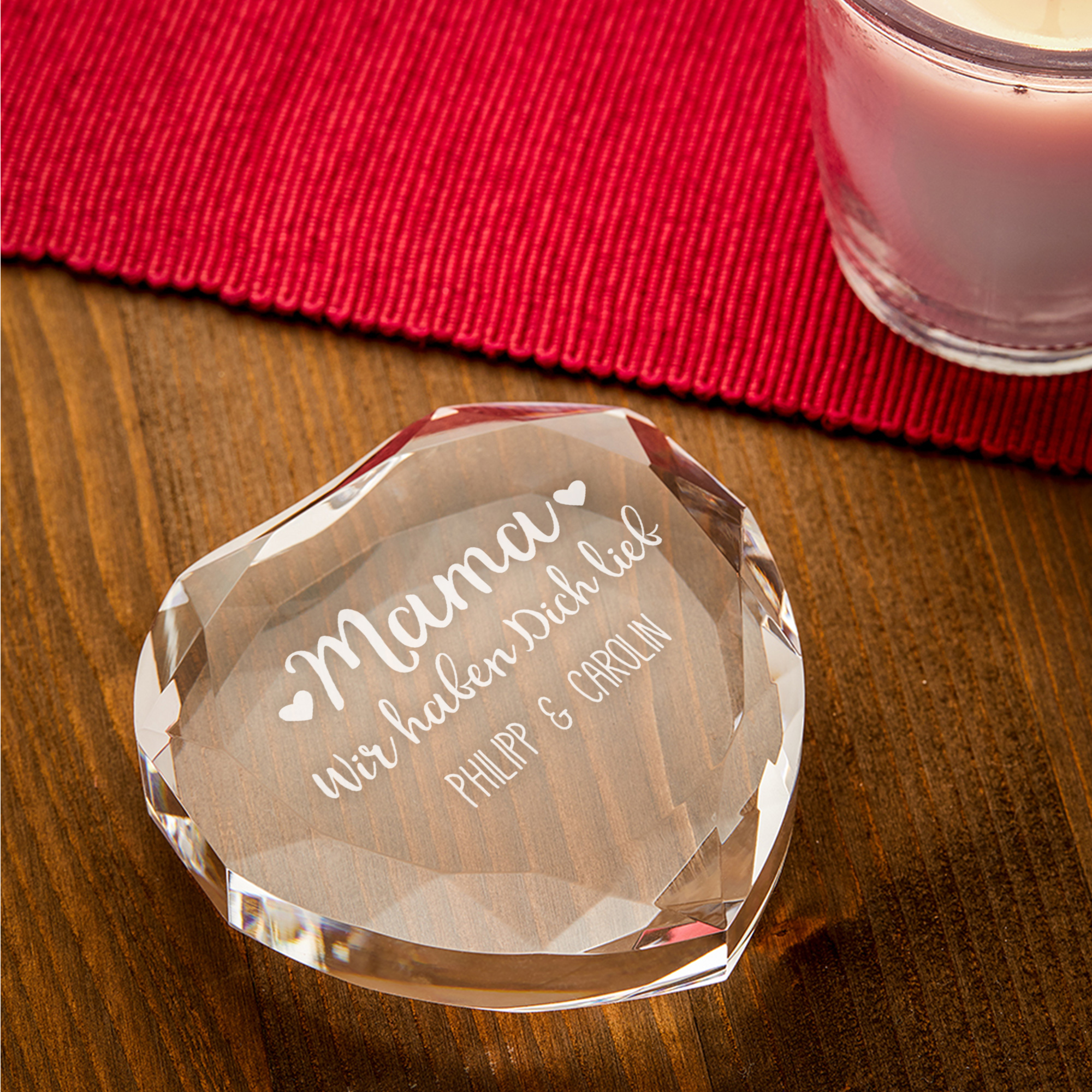 Herzkristall aus Glas für Mama - Personalisiert