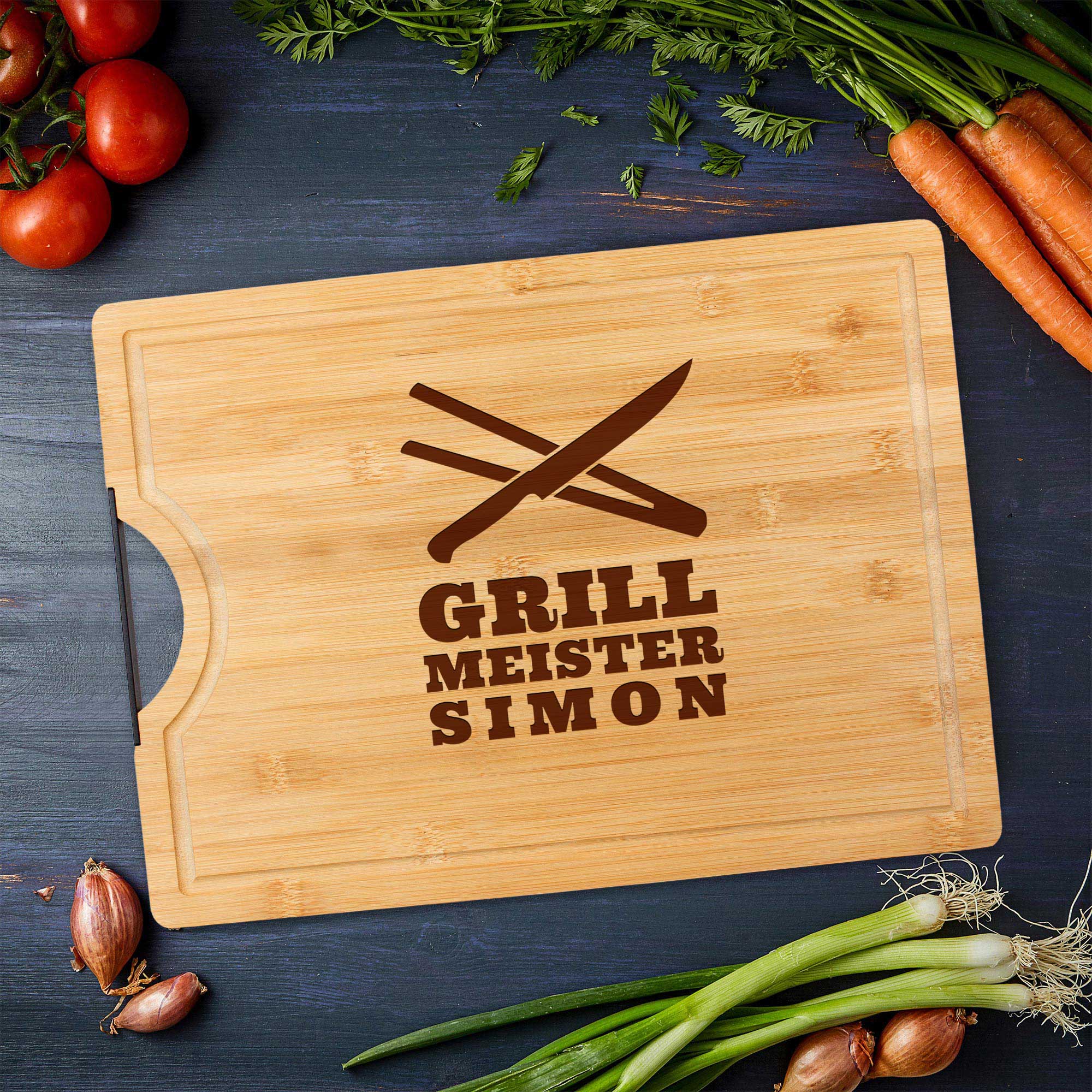 Bambusholz Schneidebrett mit Gravur Grillmeister - Personalisiert